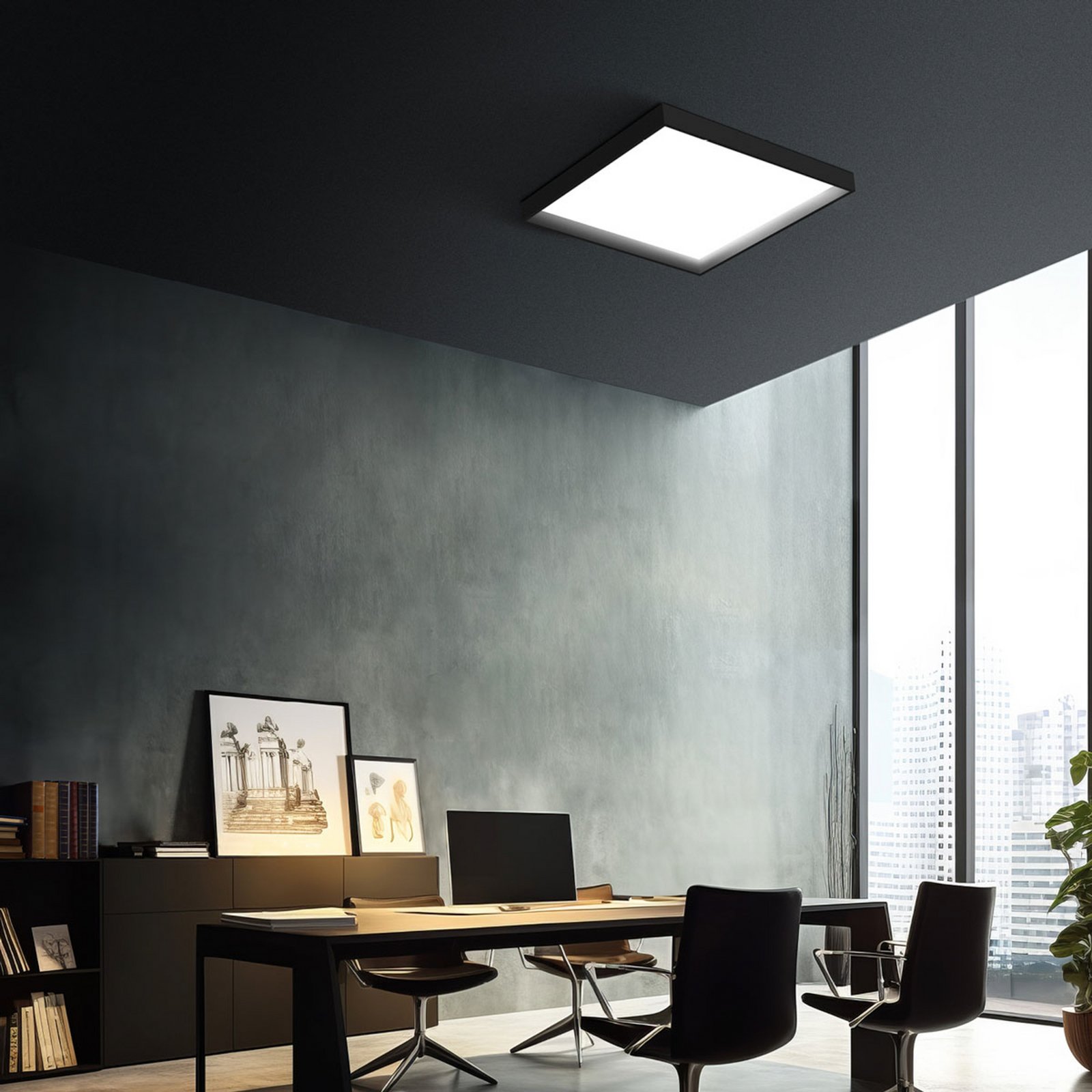 Stropní svítidlo LED Tara Q, 50 x 50 cm, černá, 3 000 K, hliník