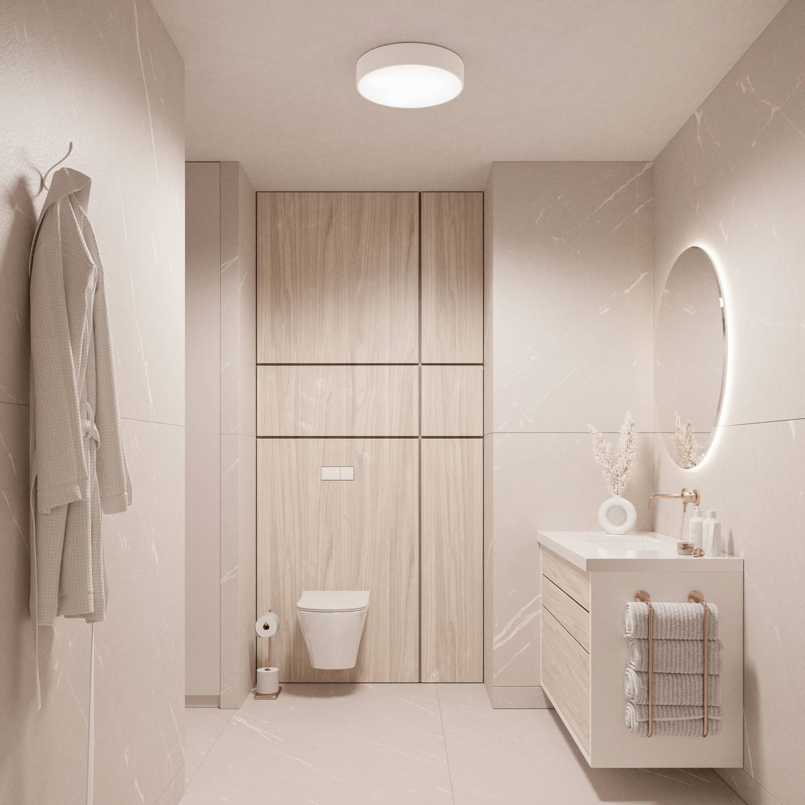 TEMAR LIGHTING Plafondlamp Cleo, Ø 50 cm, IP54, wit, metaal, E27