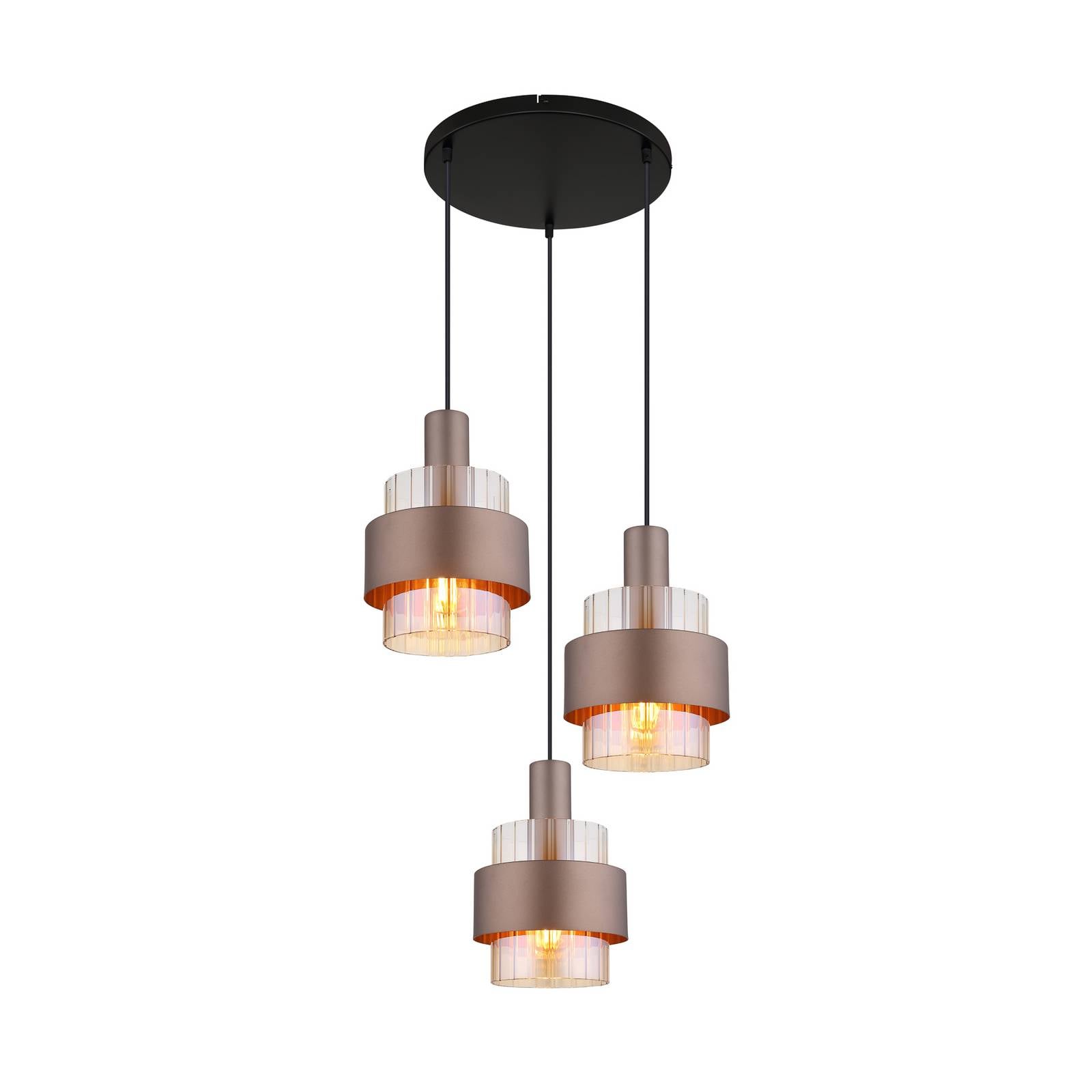 Hängelampe Milley, Ø 45 cm, bronzefarben, 3-flg., Metall