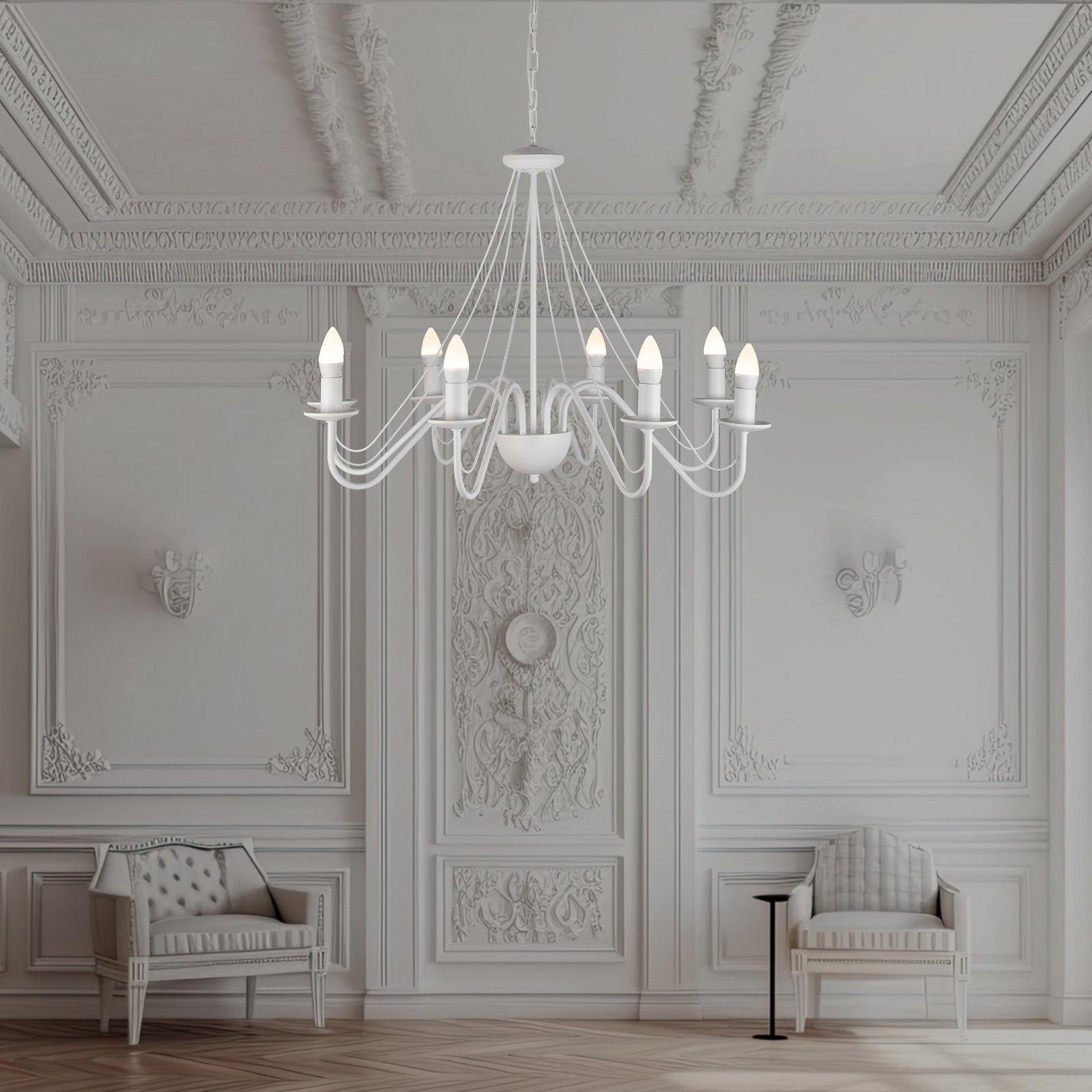 Żyrandol Malbo, biały, metalowy, 8-punktowa, E14