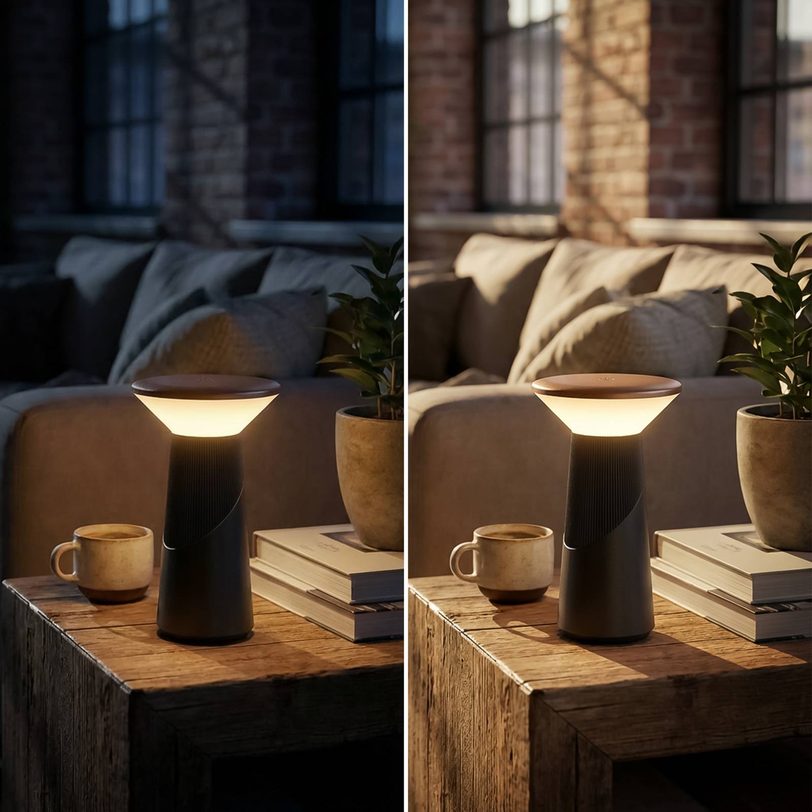 Lampa stołowa LED na akumulator Pilia, kolor brązowy/antracytowy, wysokość 24