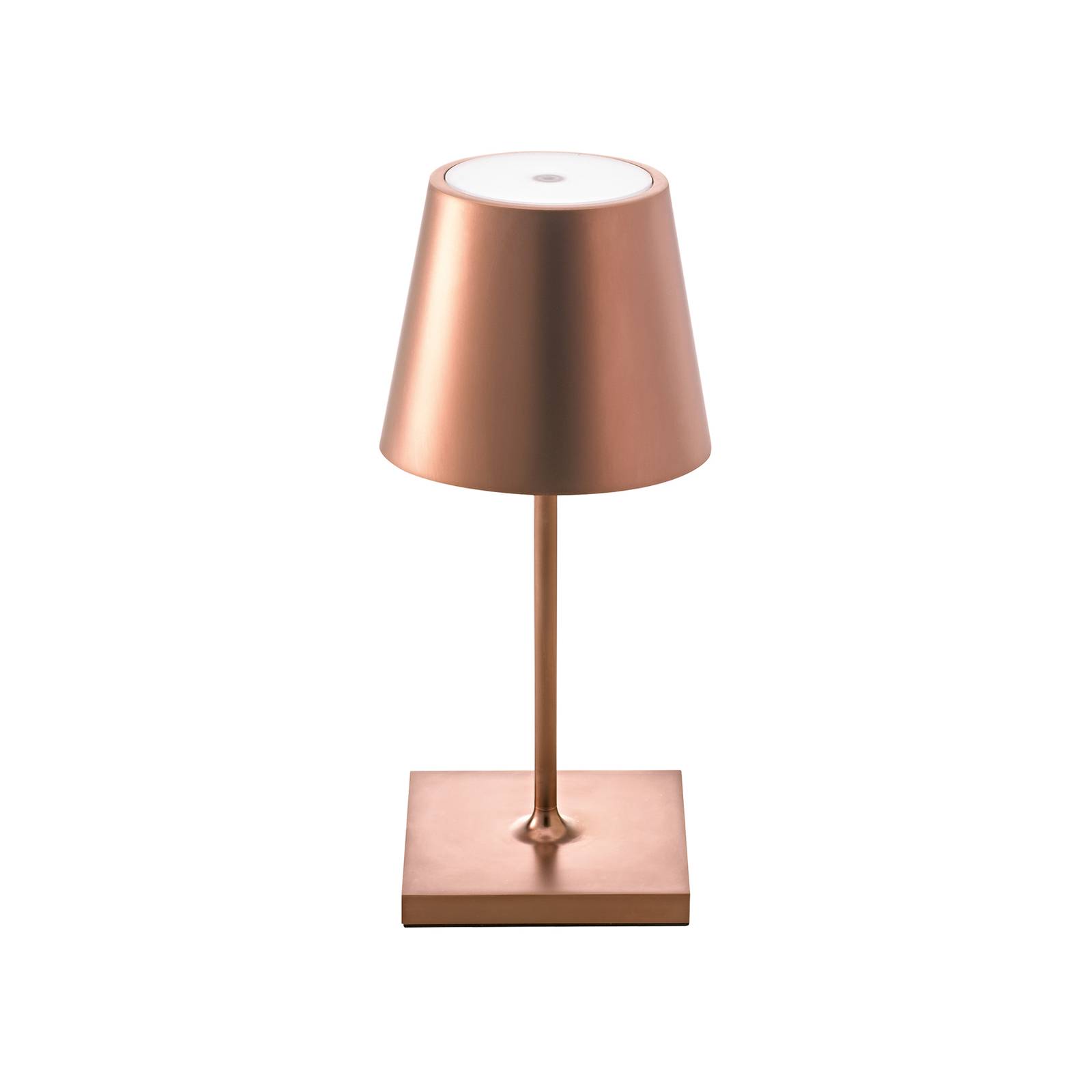 LED-Akkutischlampe Nuindie mini, USB-C, bronze, IP54, dimm.