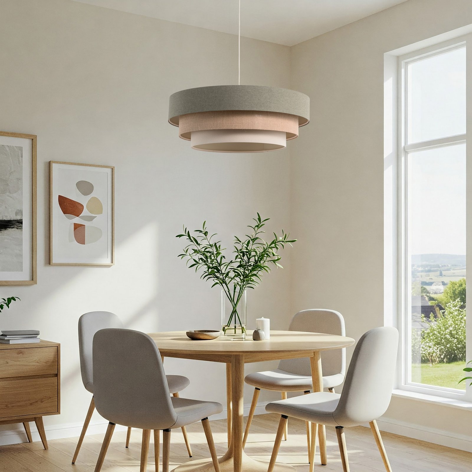 Triniti pendant light, green/beige/cream, Ø 60 cm, textile