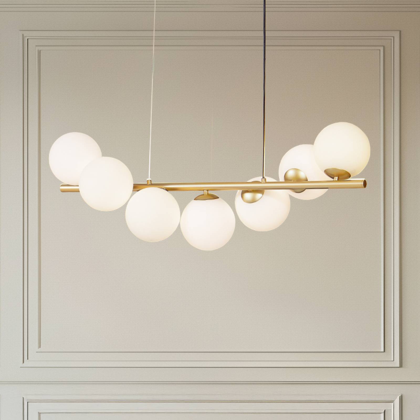 Lucande Hängeleuchte Isandro, 95 cm, gold, weiß, 7-flg., G9 günstig online kaufen