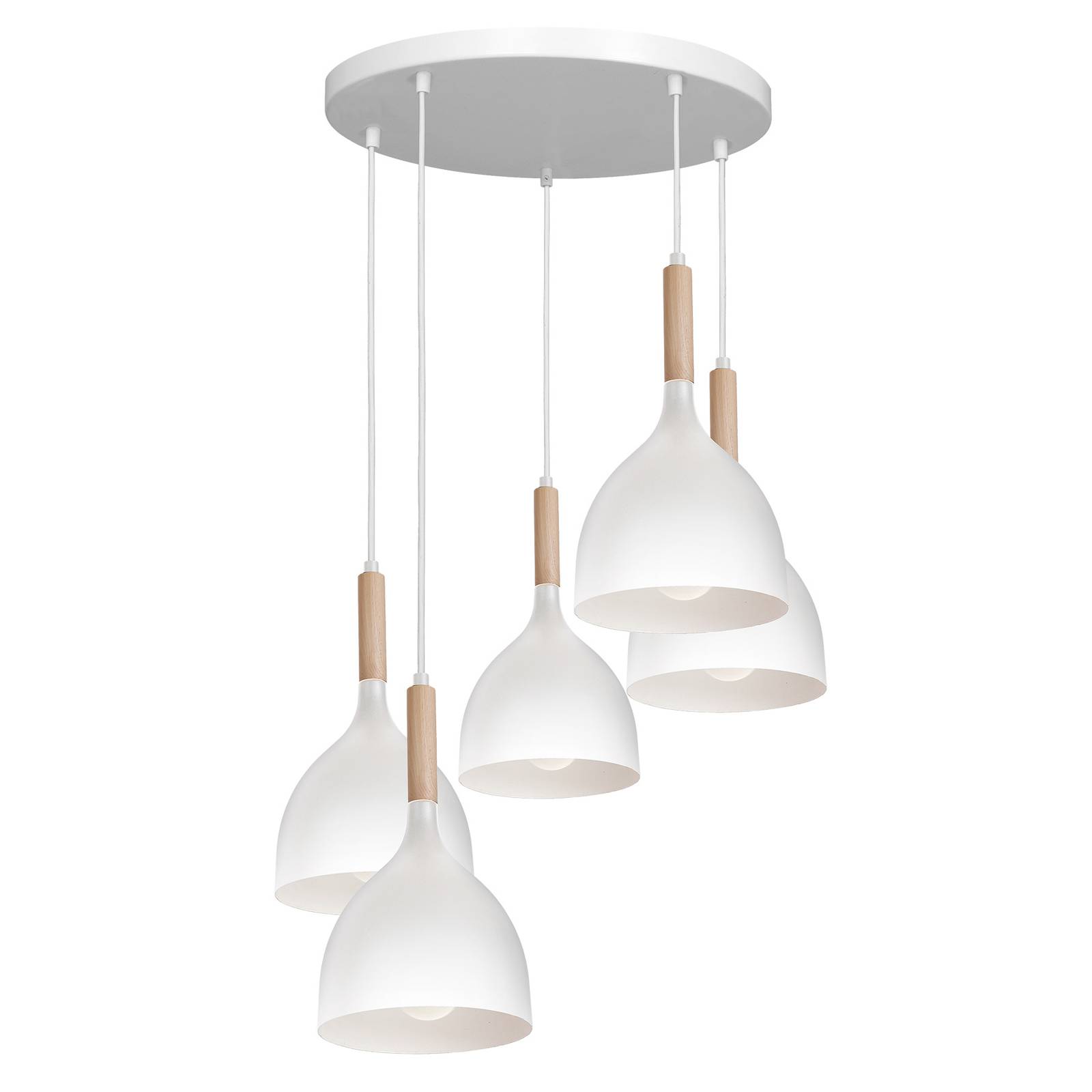 Suspension Noak 5 lampes ronde blanc/bois naturel