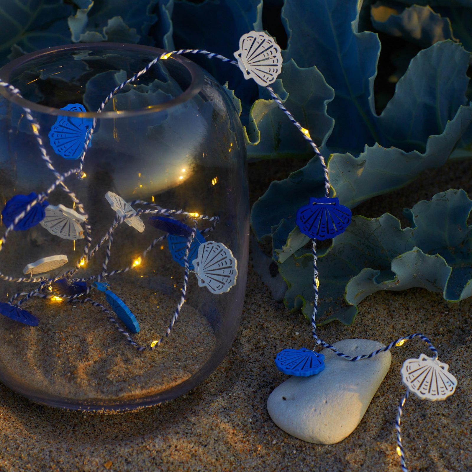 LED-Lichterkette Selma Clam, blau, 20-flg., Batteriebetrieb LED-Lichterkette Selma Clam, blau, 20-flg., Batteriebetrieb