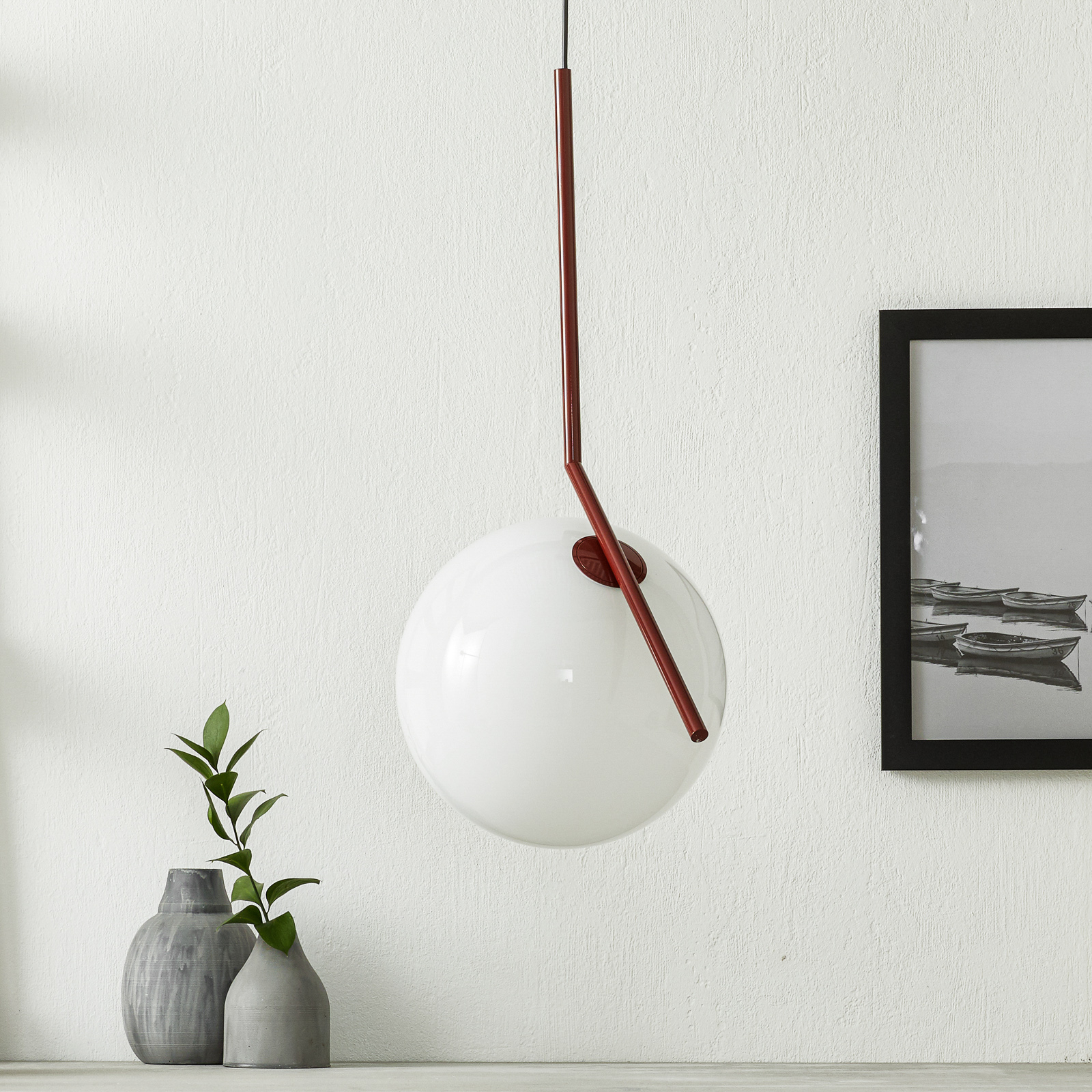 Flos FLOS IC S2 designer hanging lamp, red Ø 30 cm, for Living / Dining Room, steel, glass, E27, 15 W, energy efficiency: A++, H: 70.2 cm