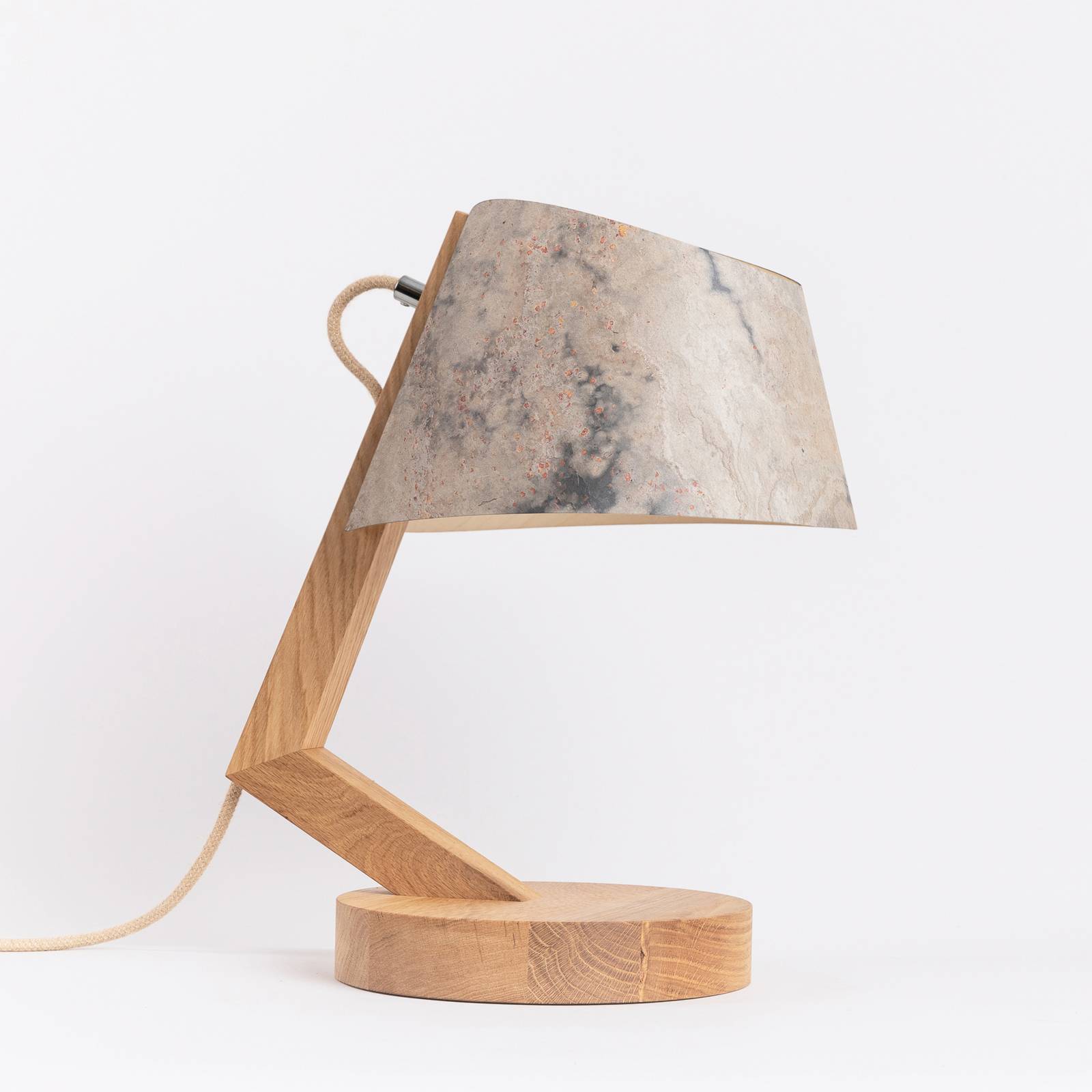 Almut von Wildheim ALMUT 1411 table lamp curved Ø 23 cm stone, for Living / Dining Room, oak wood, colourful slate, E27, 52 W, W: 23 cm, H: 40 cm