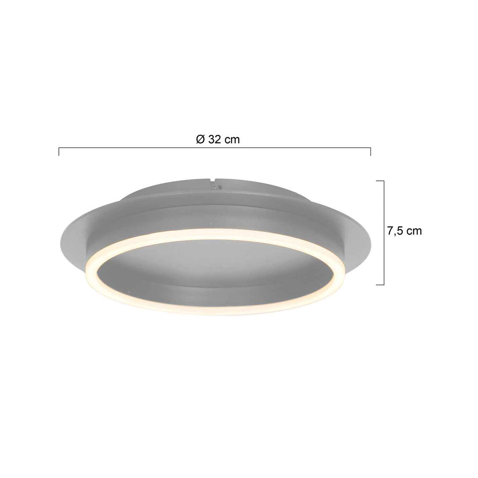 Plafonnier LED Ringlux, couleur acier, Ø 32 cm, métal