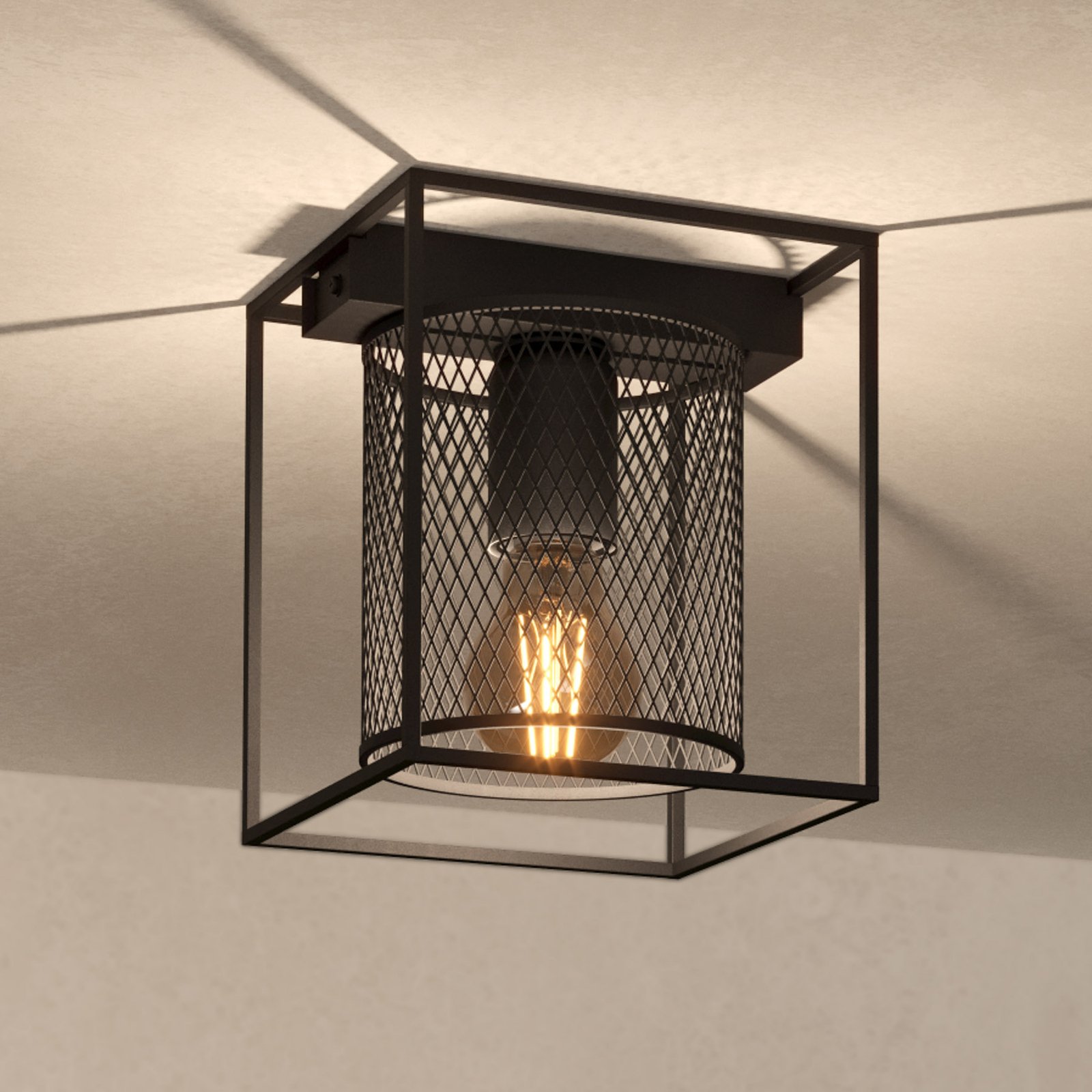 Plafondlamp Catterick, zwart, een kooikap