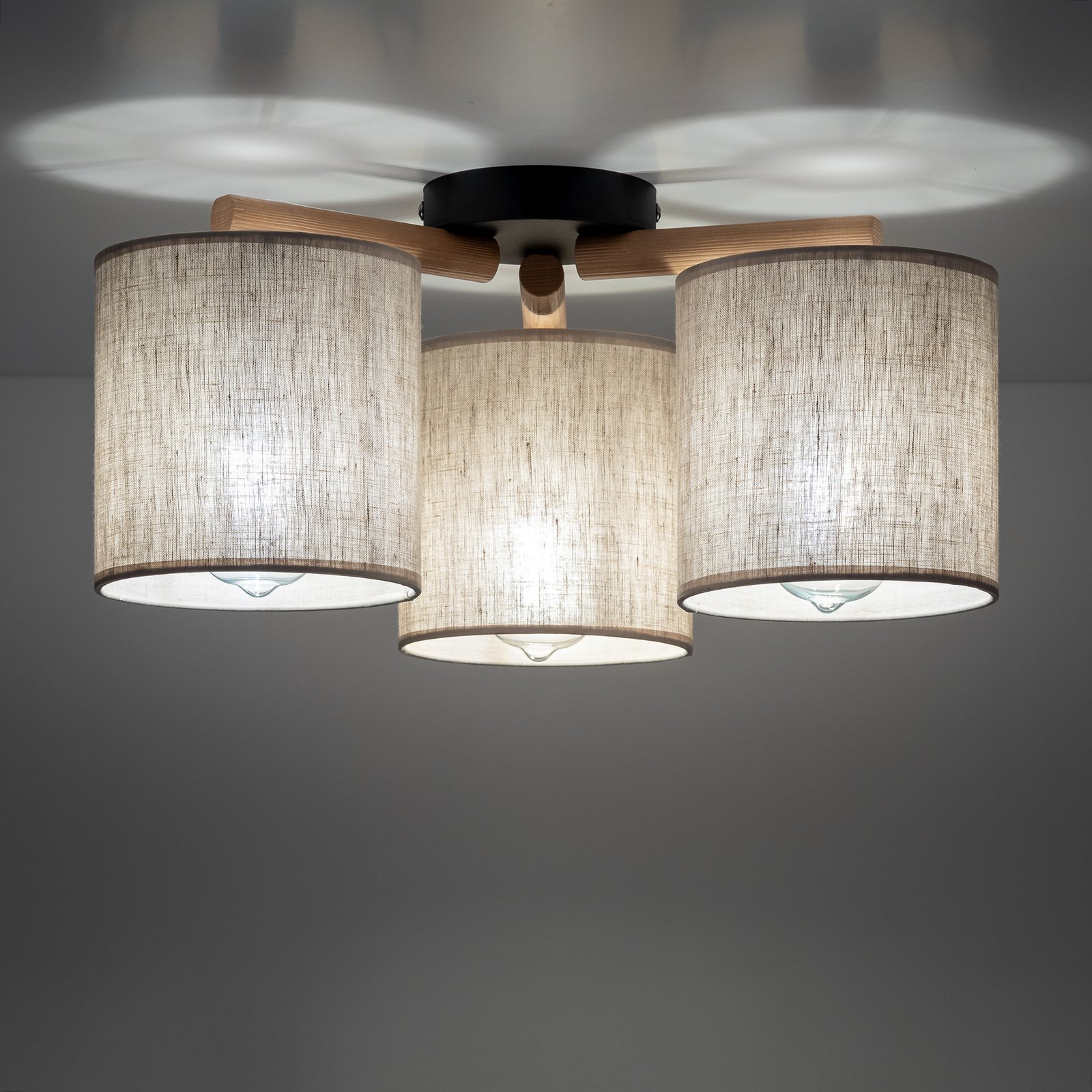 Plafondlamp Deva, textiel, 3-lamps