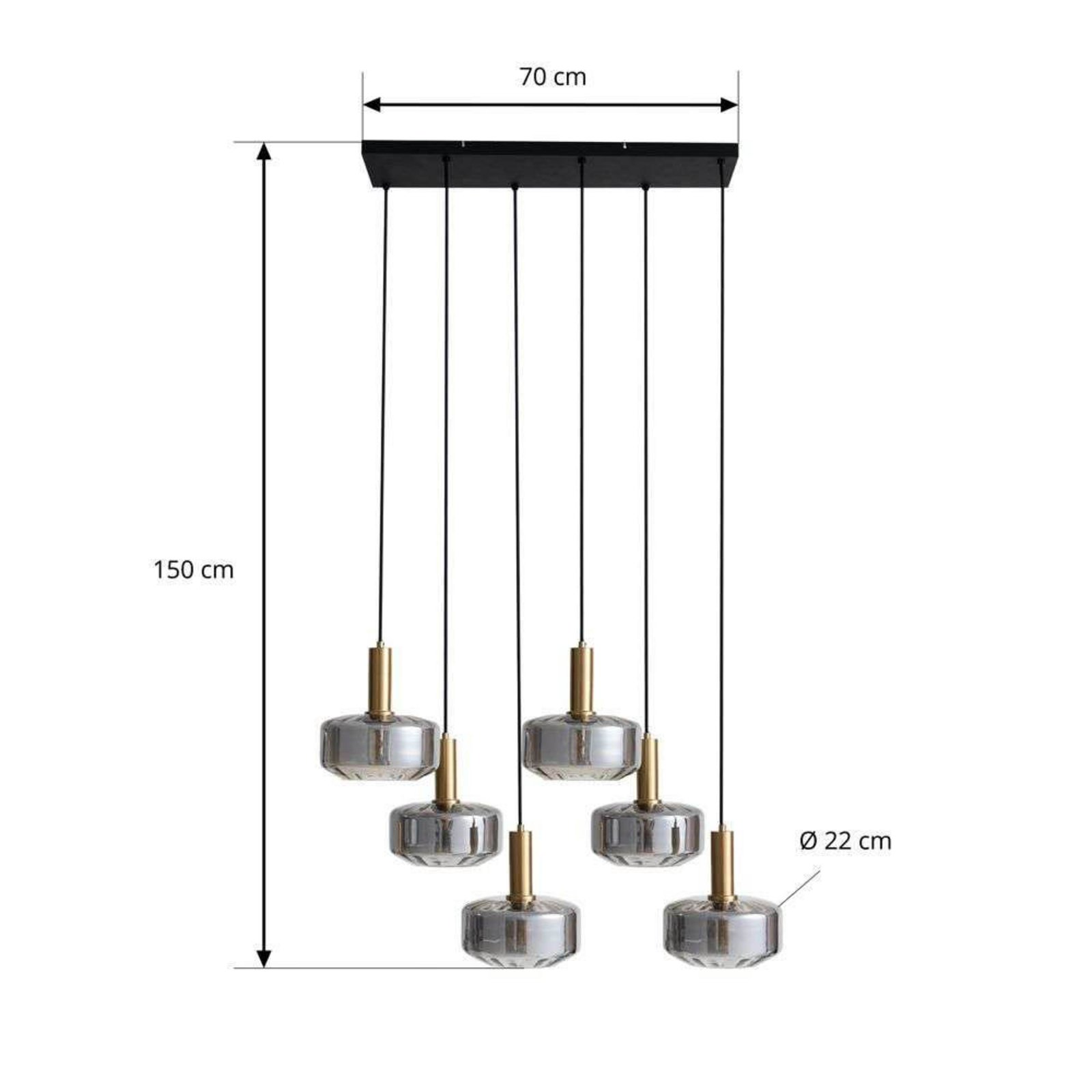 Hildur 6 Lámpara Colgante Ahumado Gris/Latón - Lindby