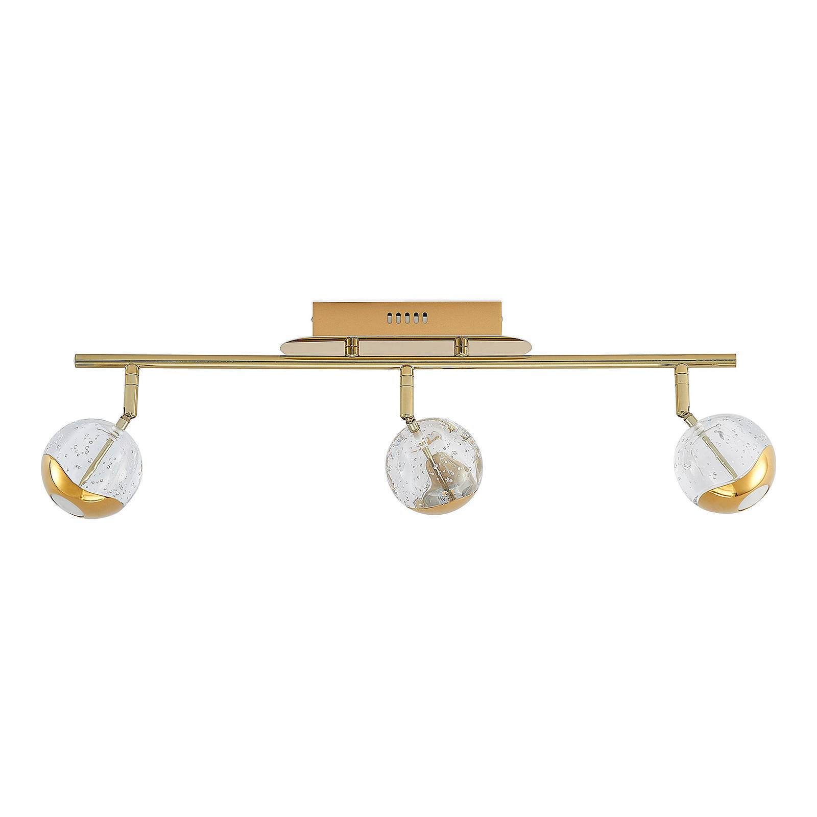 Lucande Kilio faretto LED soffitto, 3 luci, oro, per soggiorno / sala da pranzo, acciaio, vetro, 5 W, lunghezza: 60 cm, larghezza: 9 cm, altezza: 19.5 cm