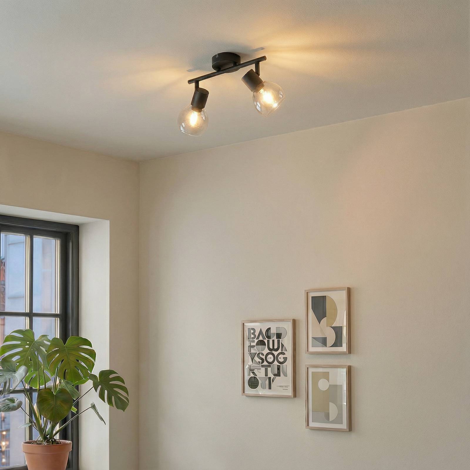 Lindby Deckenleuchte Pendura, 2-flammig, schwarz, Glas günstig online kaufen