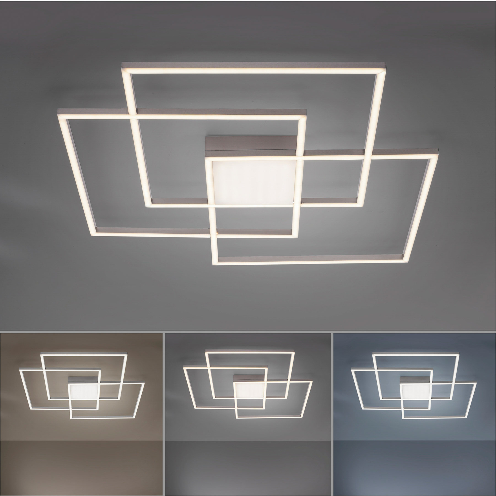 LED-taklampe Asmin, CCT, stål, 75x75 cm
