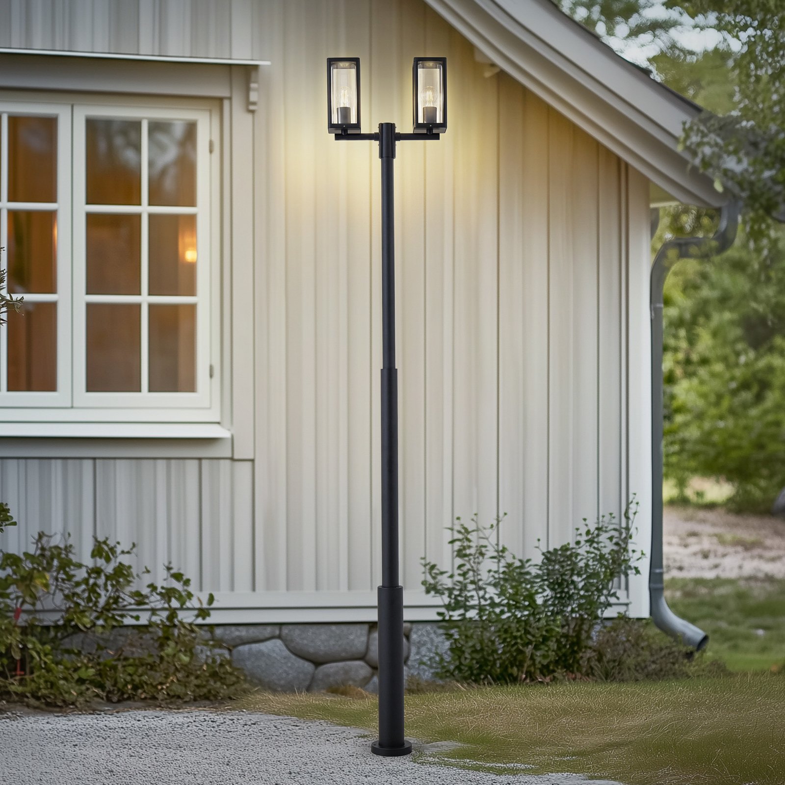 Lucande, luminaire d'extérieur Siveta, 240 cm, à 2 lampes, noir, E27, IP65