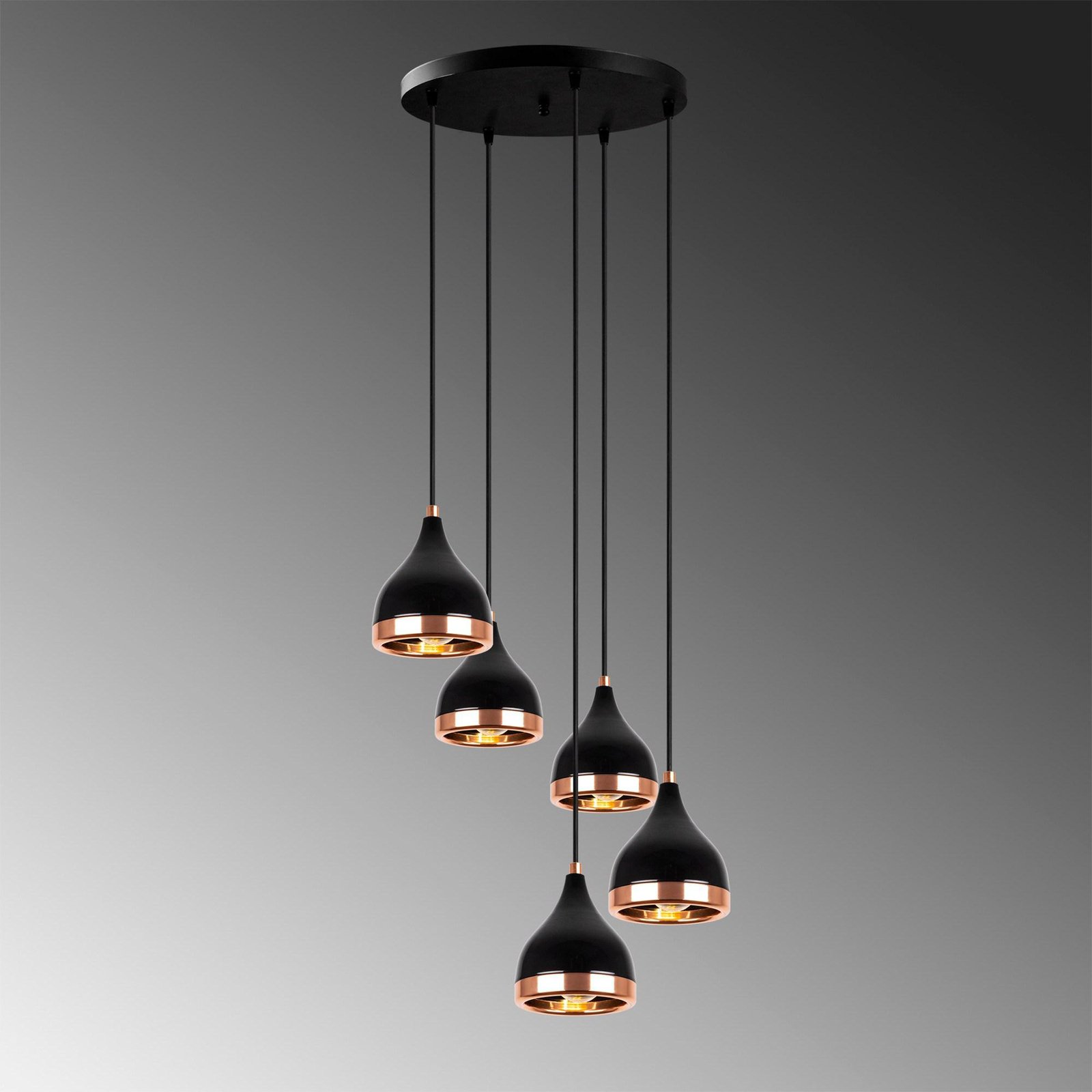 Suspension Yildo 7005 noir/cuivre Métal 5 lampes rond