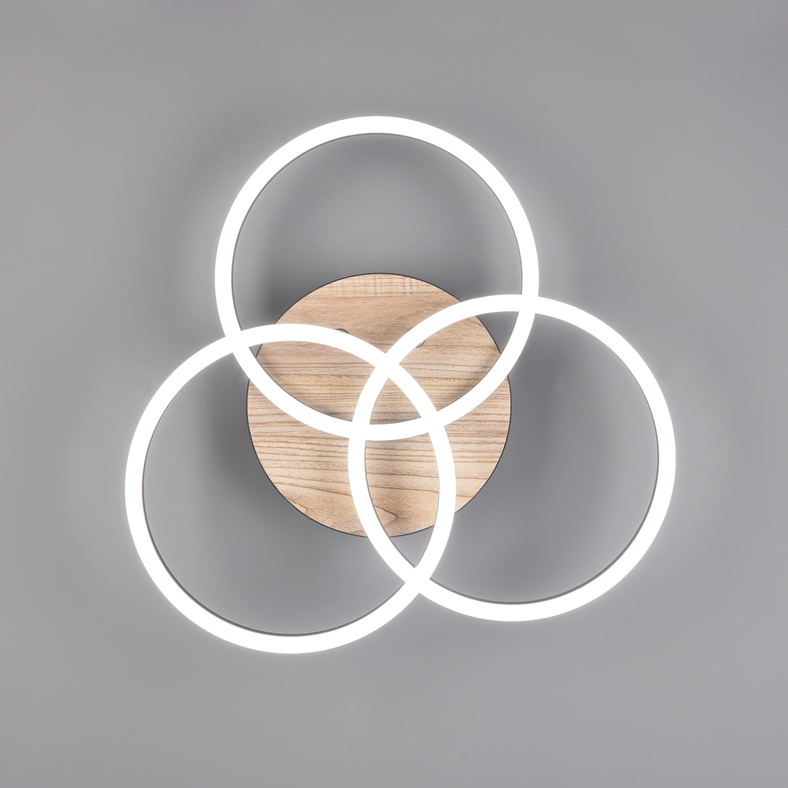 Plafonnier LED Circle à 3 lampes télécommande bois