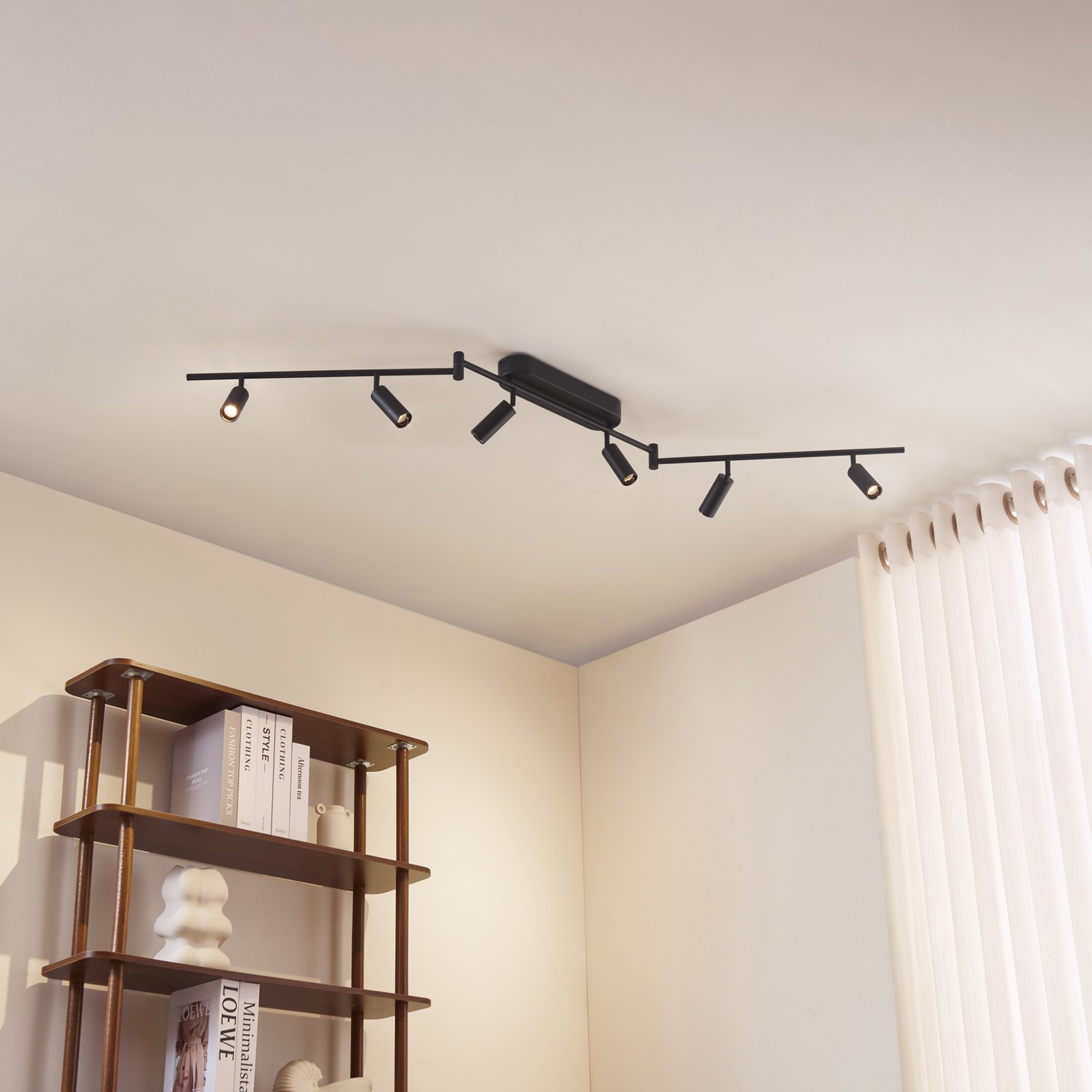 Lindby Eldrin LED ceiling light, 6-bulb, spotlights, black