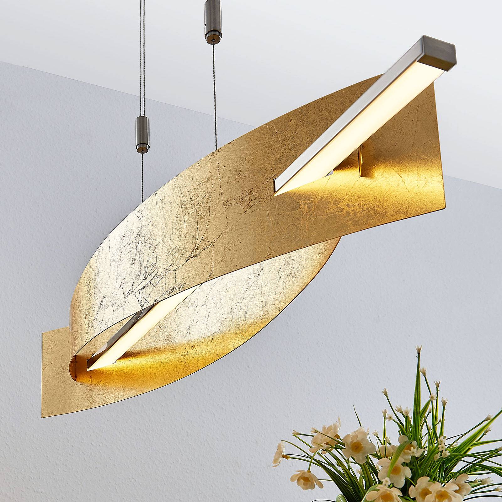 Lampa wisząca LED Lucande Marija, 101 cm, kolor złoty, metal