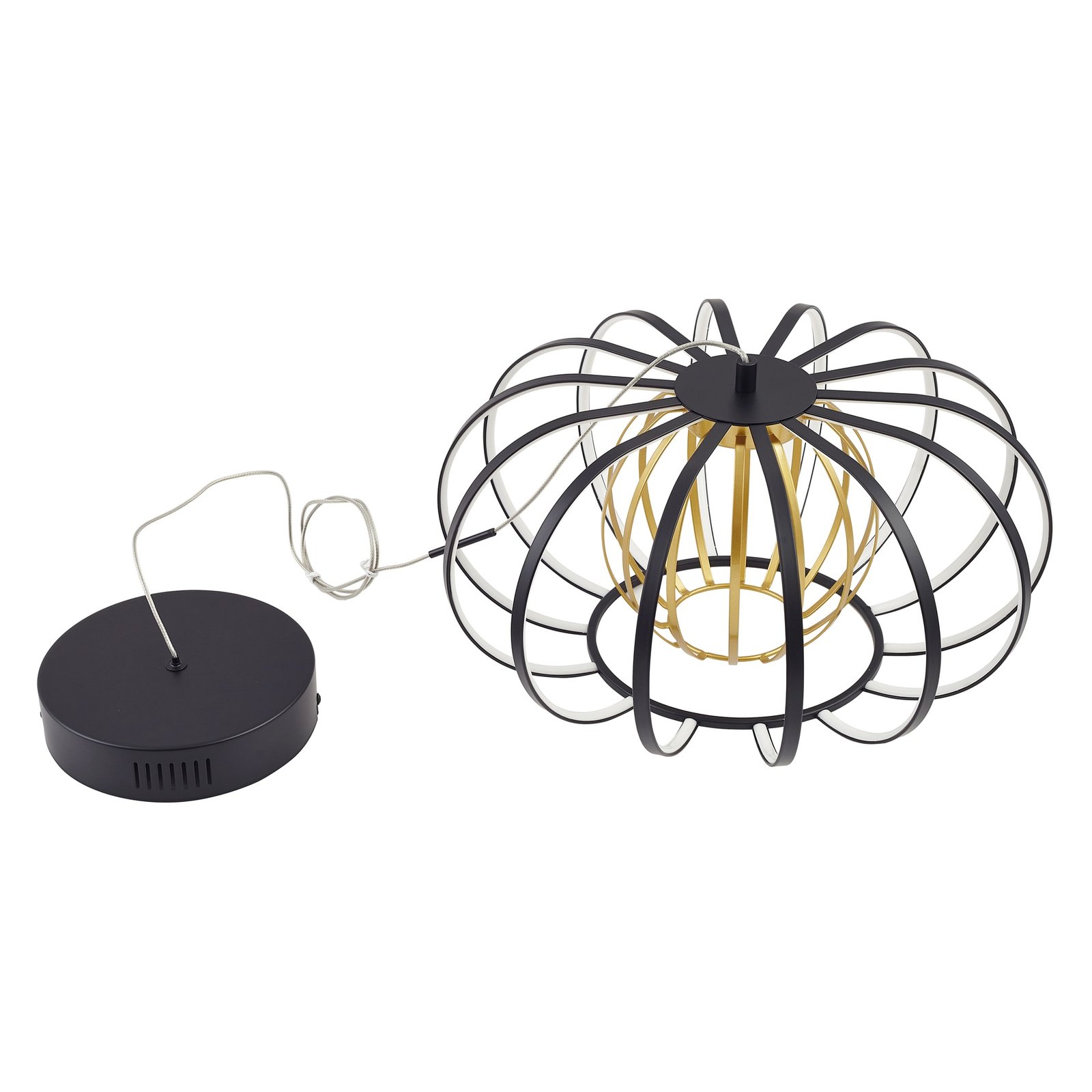 Lucande LED hanglamp Birger, Ø 39cm, zwart/goud