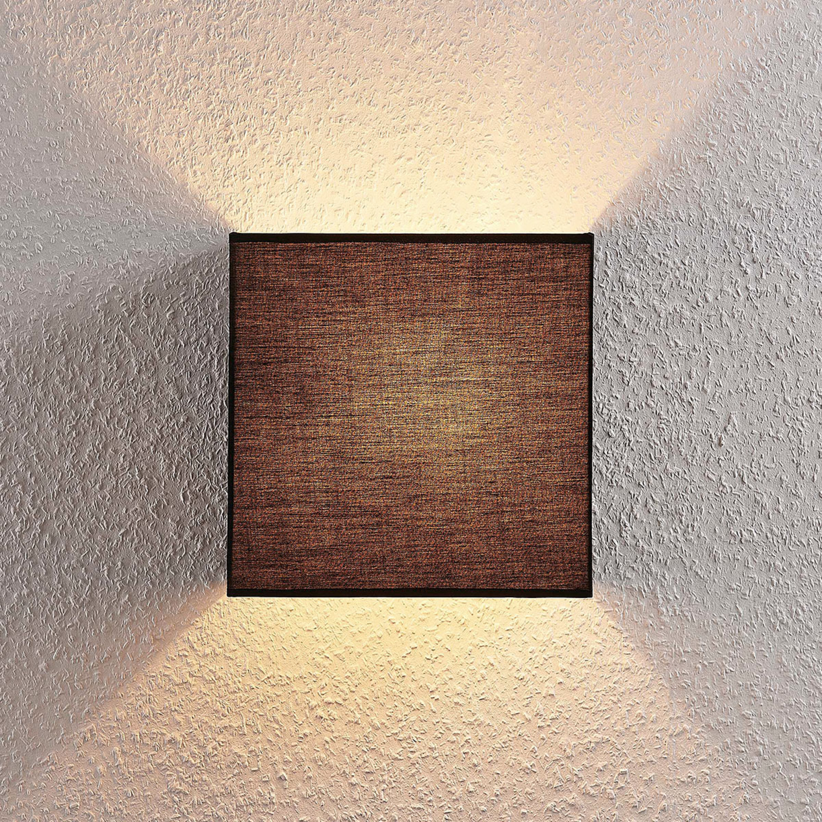 Wandlamp Adea van stof, 25 cm, vierkant, zwart