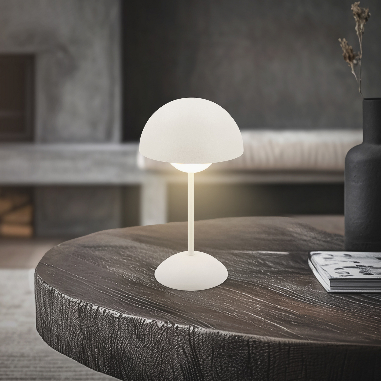 Lampa de masă cu LED și baterie Kugle, albă, metal, IP44, dimabil