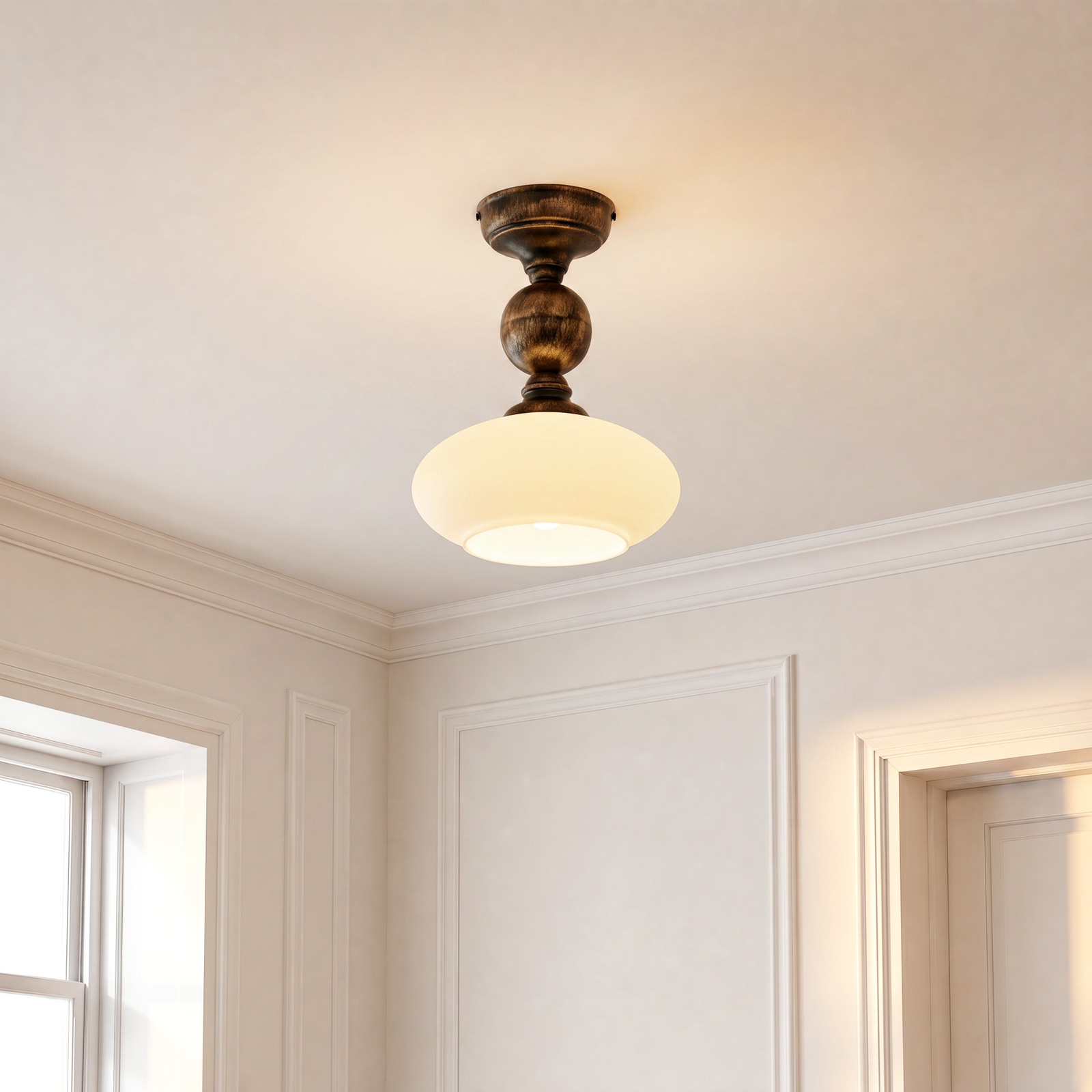 Plafonnier Bolero, noir et or, crème, acier, verre, E27