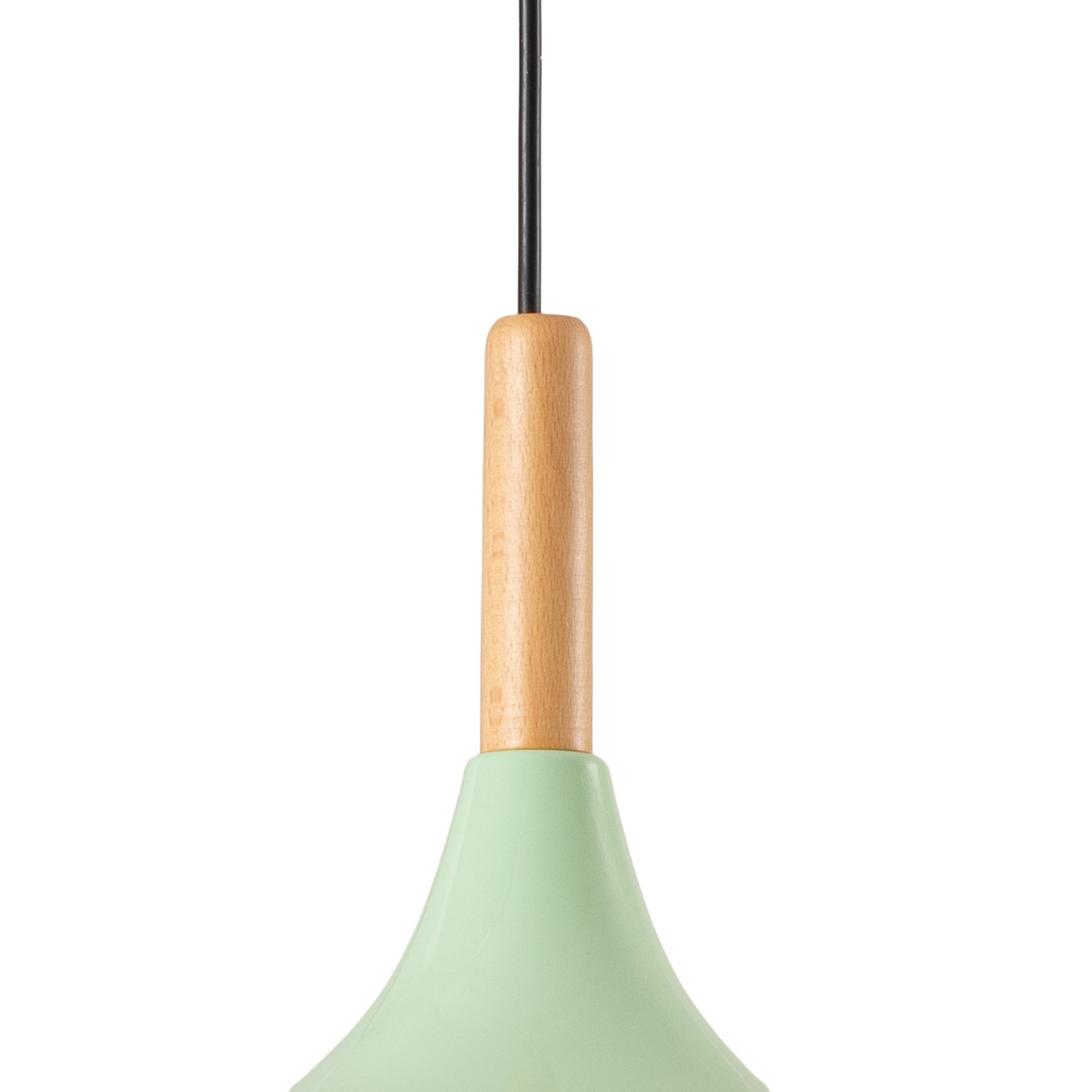 Chris hanging light, mint green/white, Ø 35 cm, metal, wood detail