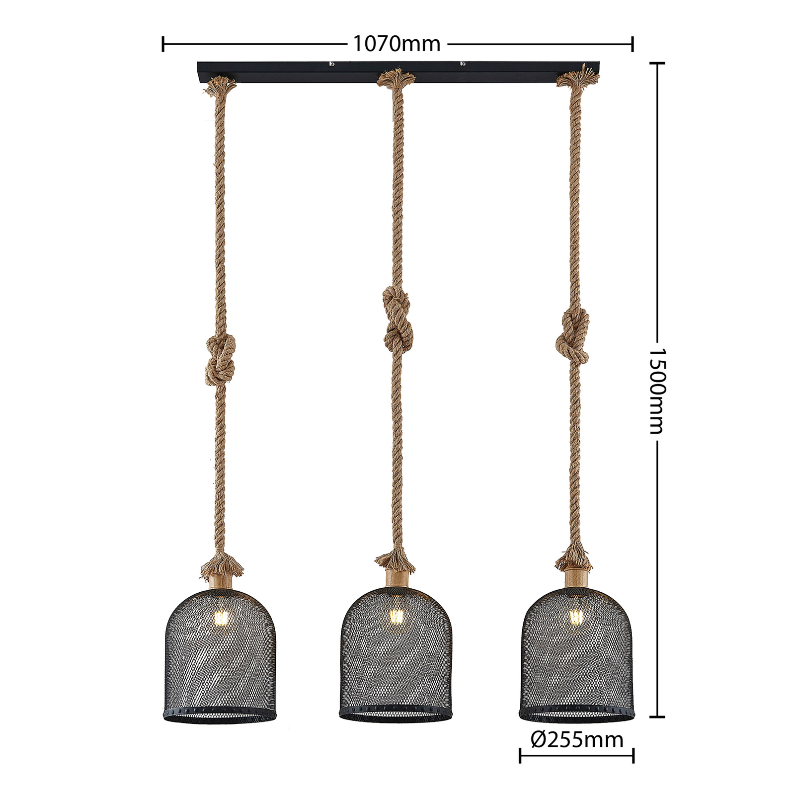 Lindby Epori lámpara colgante con cable de cáñamo