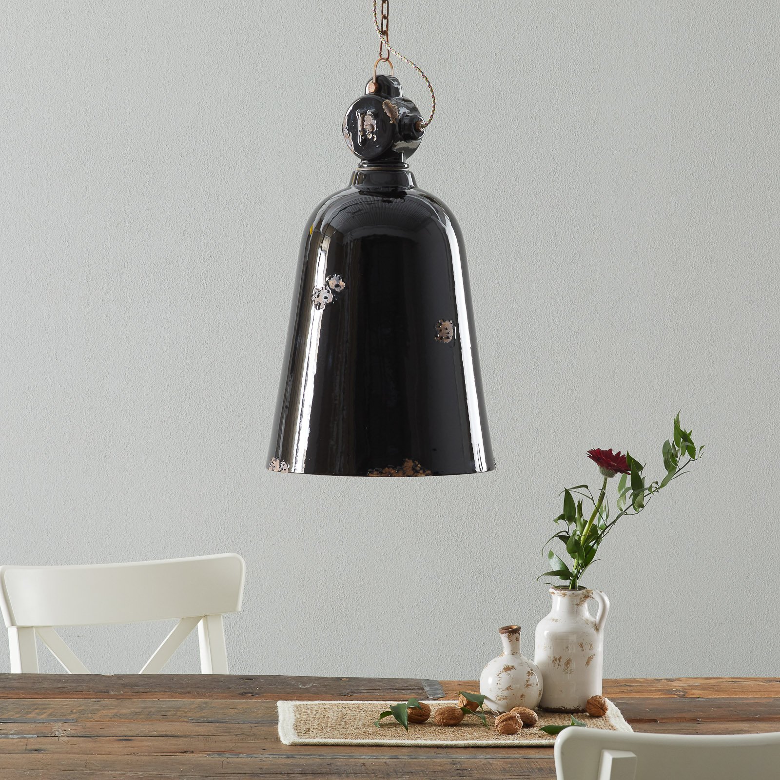 C1745 vintage hanging light, conical, black