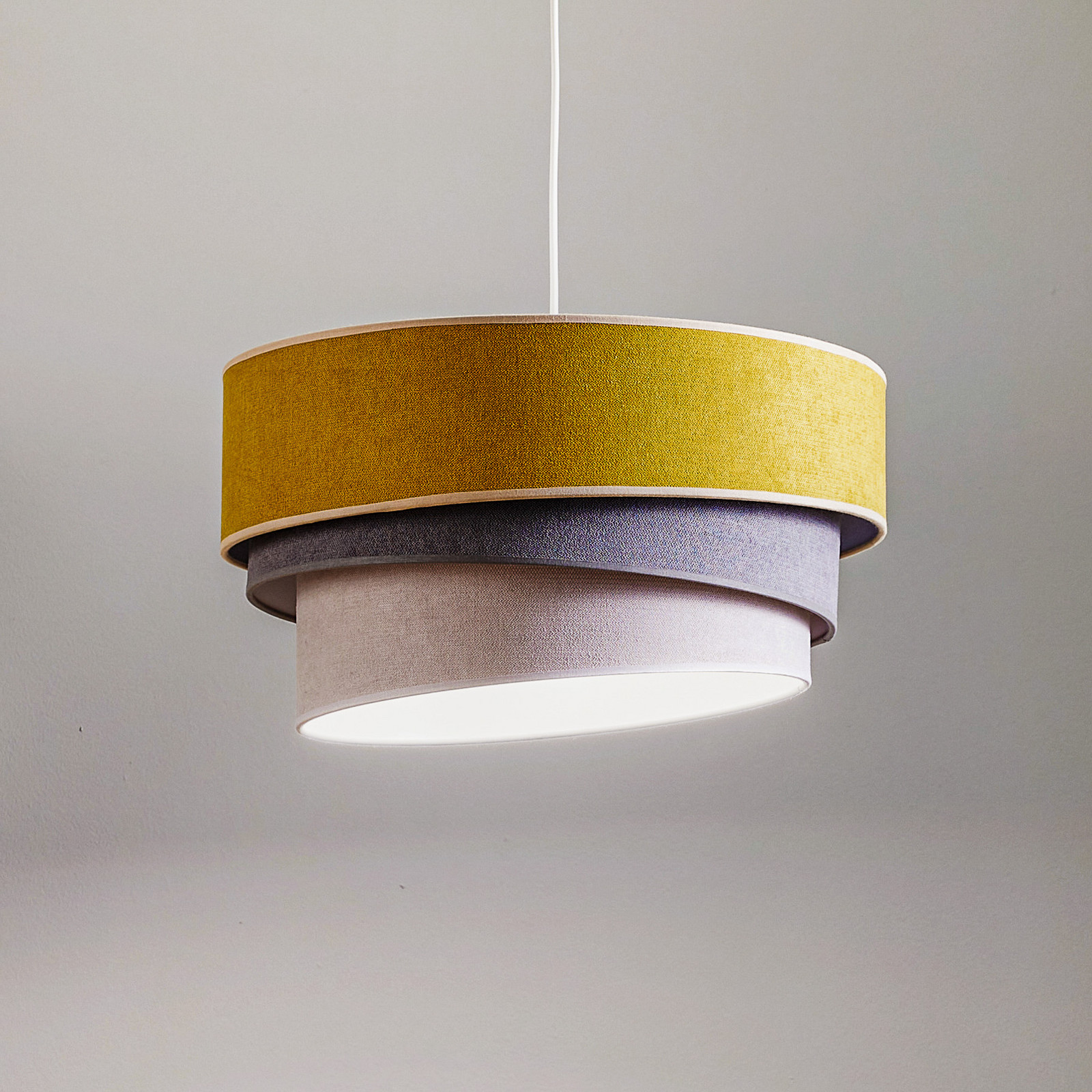 Duolla Lampă suspendată Pastell Trio muștar/gri/gri deschis - Camera de zi / sufragerie - muștar gri gri deschis alb - Țesătură / Textil