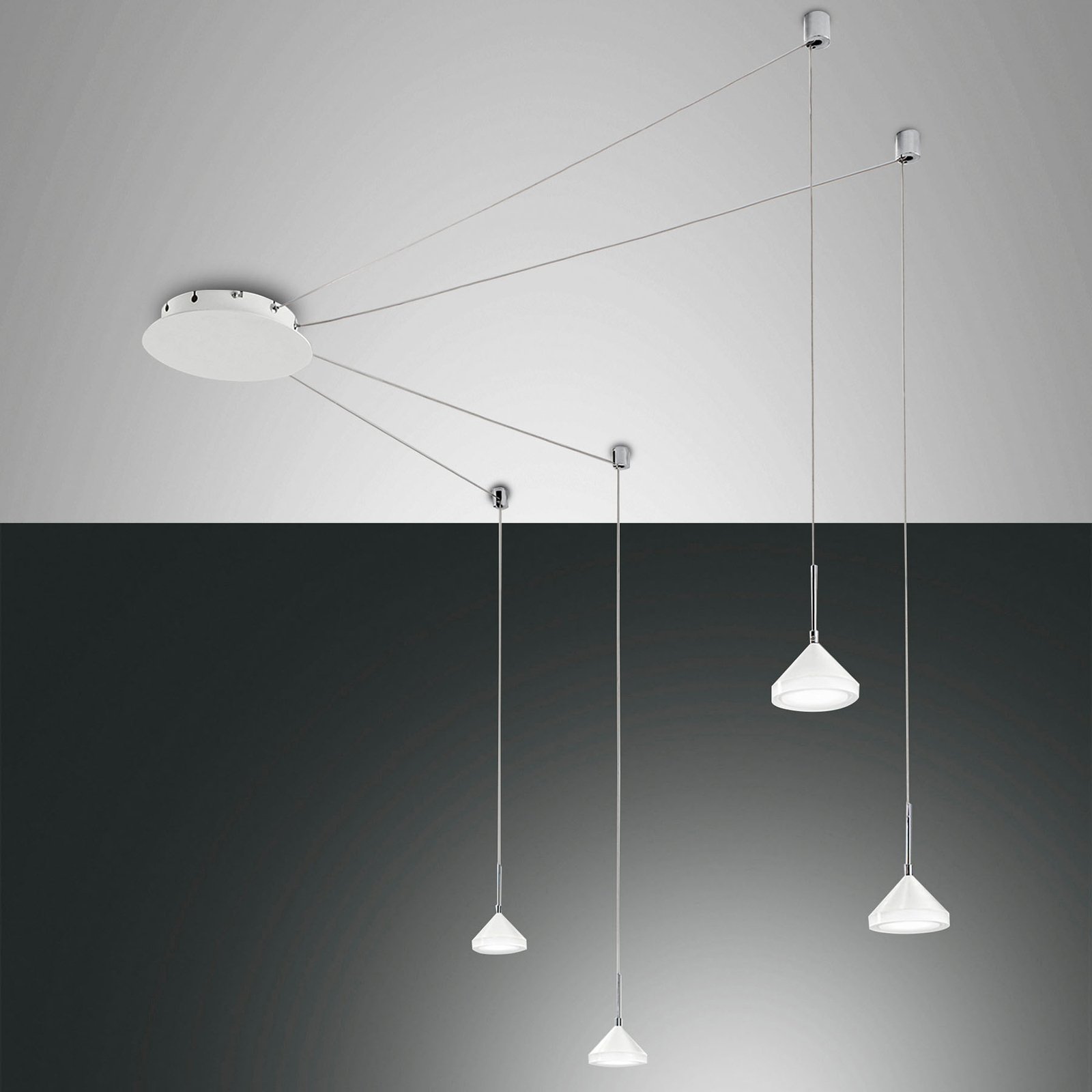 Isabella suspension LED, à quatre lampes, blanc