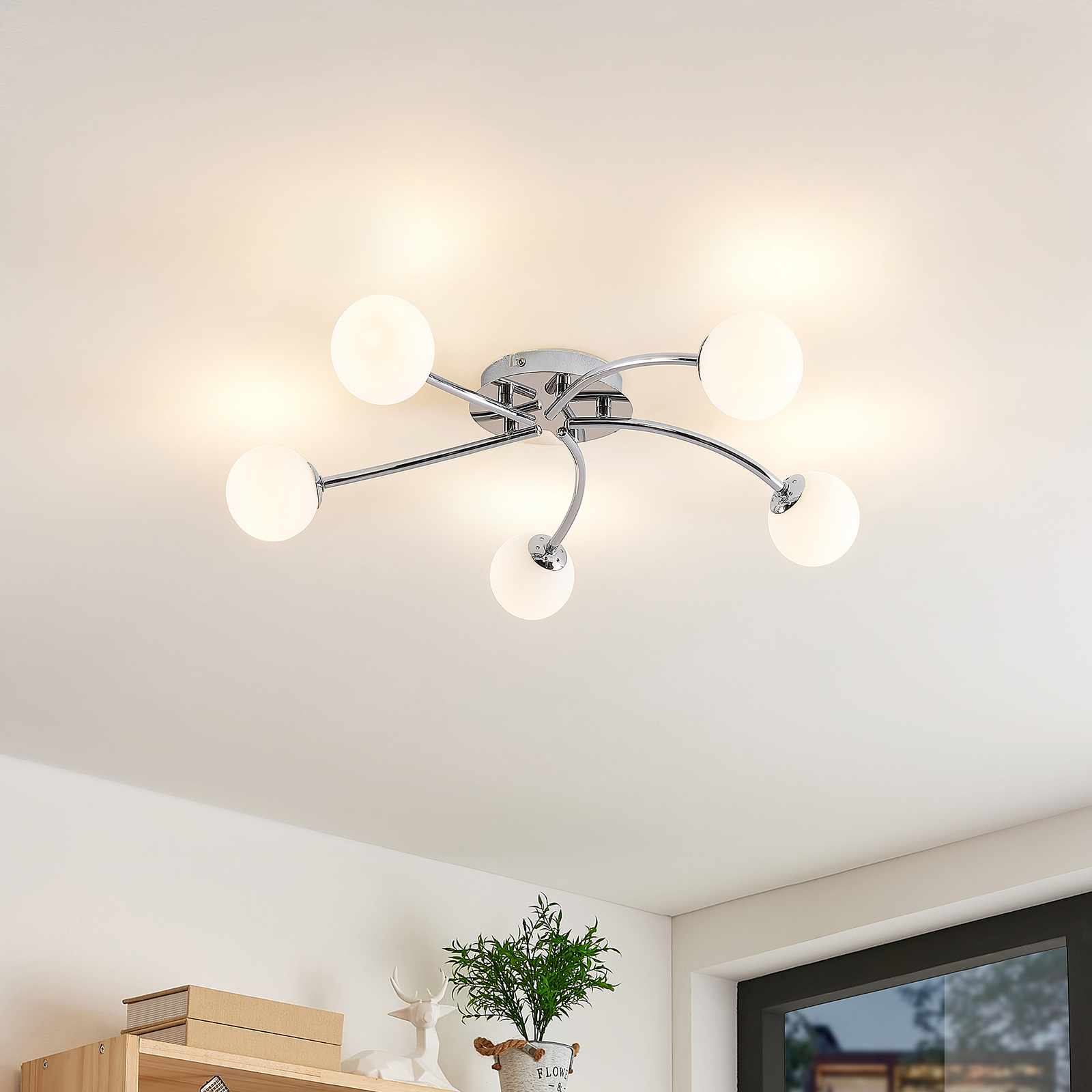 Lindby Chrissy ceiling light, 5-bulb, 59 cm, for Living / Dining Room, metal, glass, G9, 33 W, energy efficiency: A++, H: 12 cm