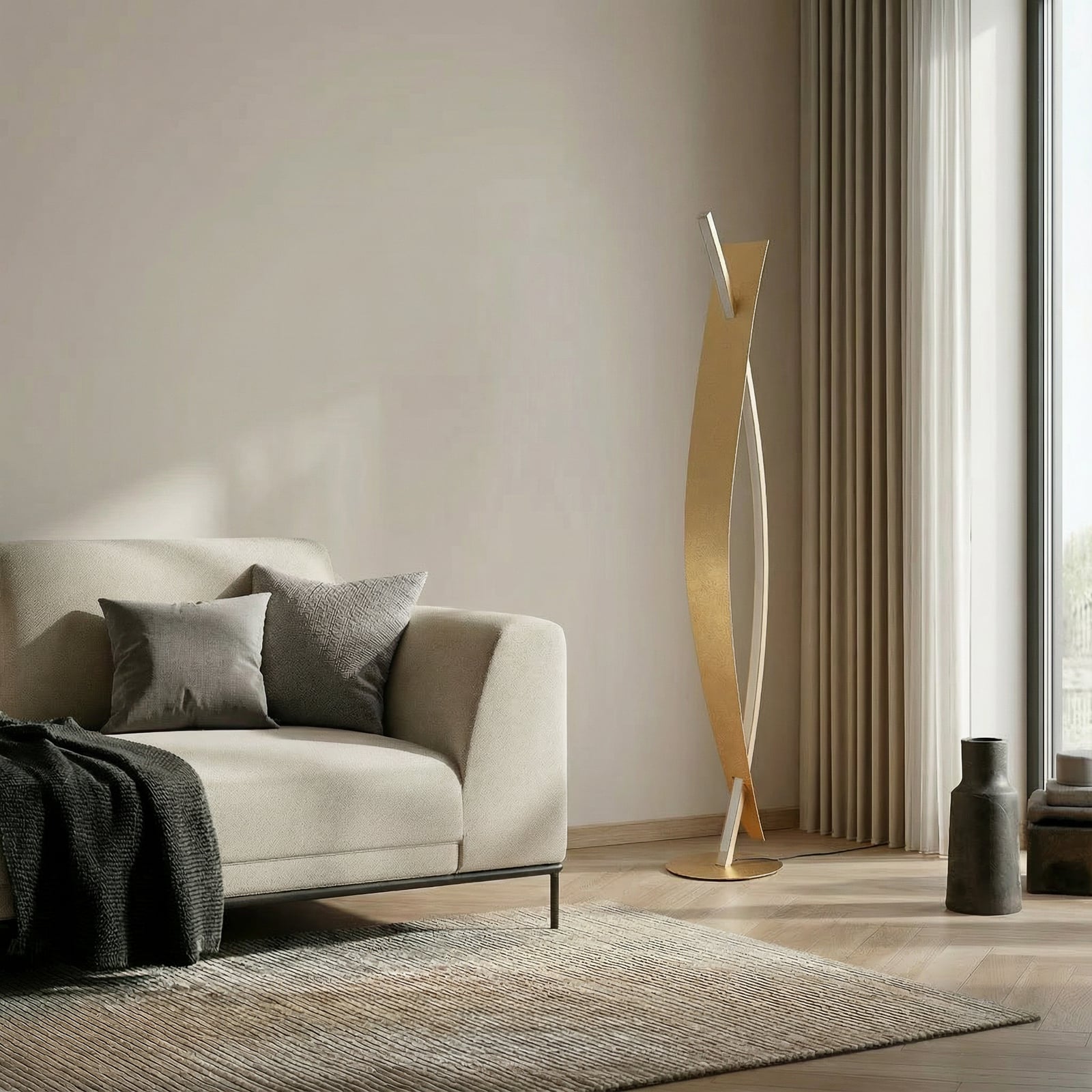 Lucande Lampe sur pied LED Marija, doré, intensité variable, 140 cm