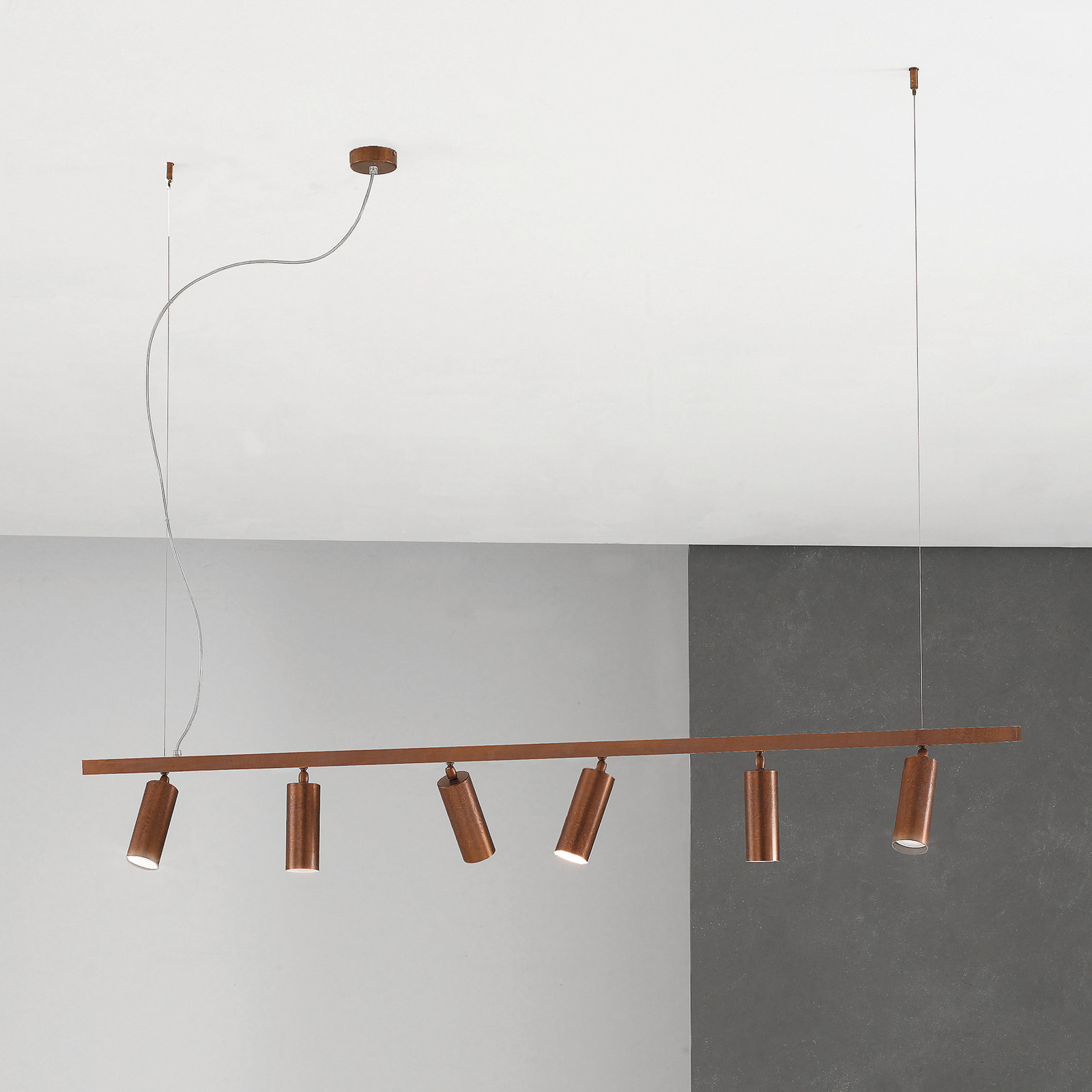 Cremasco Lampă suspendată 7532 lemn brunat 6 becuri GU10 - Camera de zi / sufragerie - Modern - Alamă