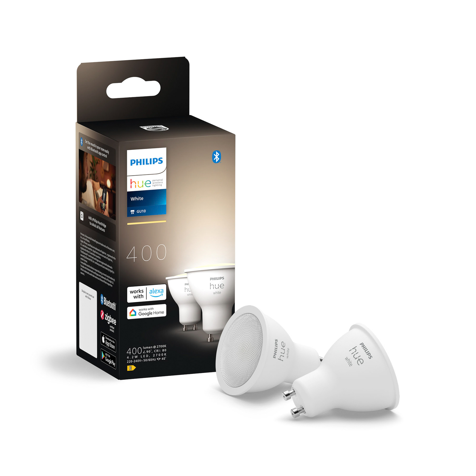 Philips Hue White Réflecteur LED GU10 4,2 W, lot de 2