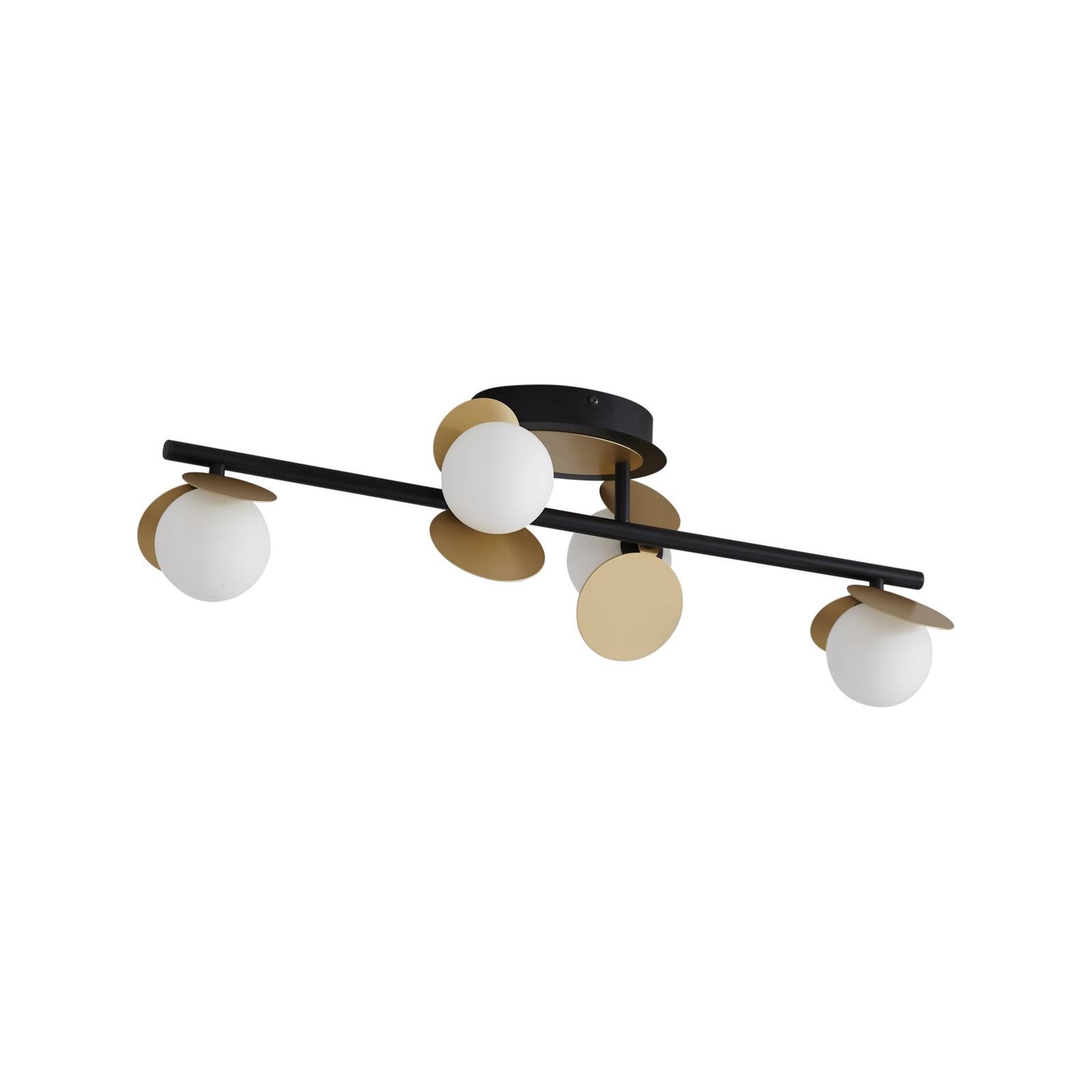 Lucande LED-Deckenlampe Pallo, 4-flg., schwarz/gold, Glas
