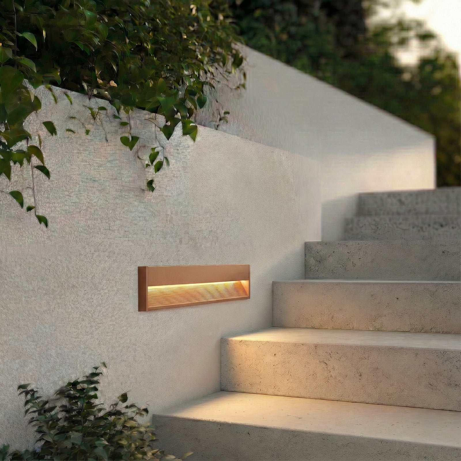 Trevin vægindbygningslampe, aluminium, 60 cm, IP54, rustbrun - Lucande