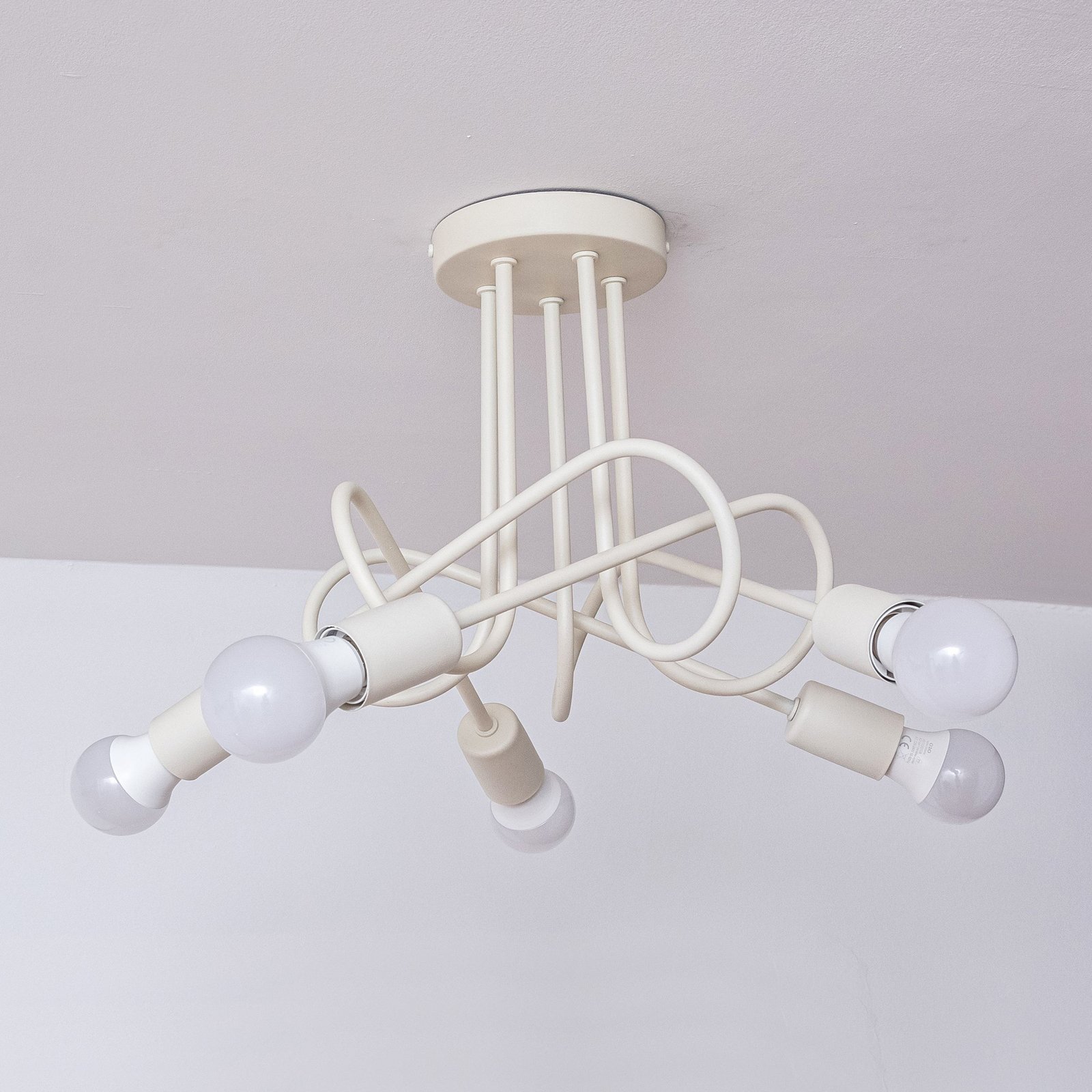 Oxford ceiling light, sand, Ø 47 cm, metal, 5-bulb, E27