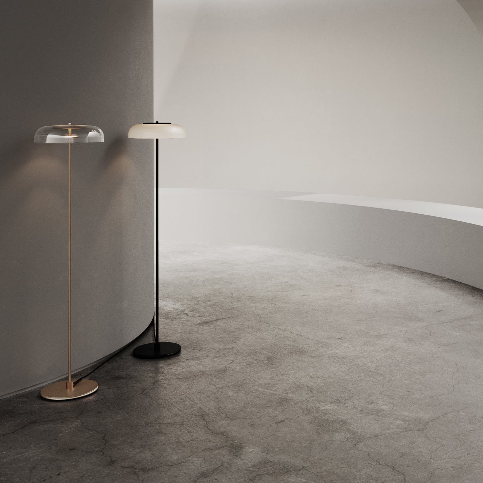 Nuura LED stojací lampa Blossi, výška 120 cm, zlatá/čirá