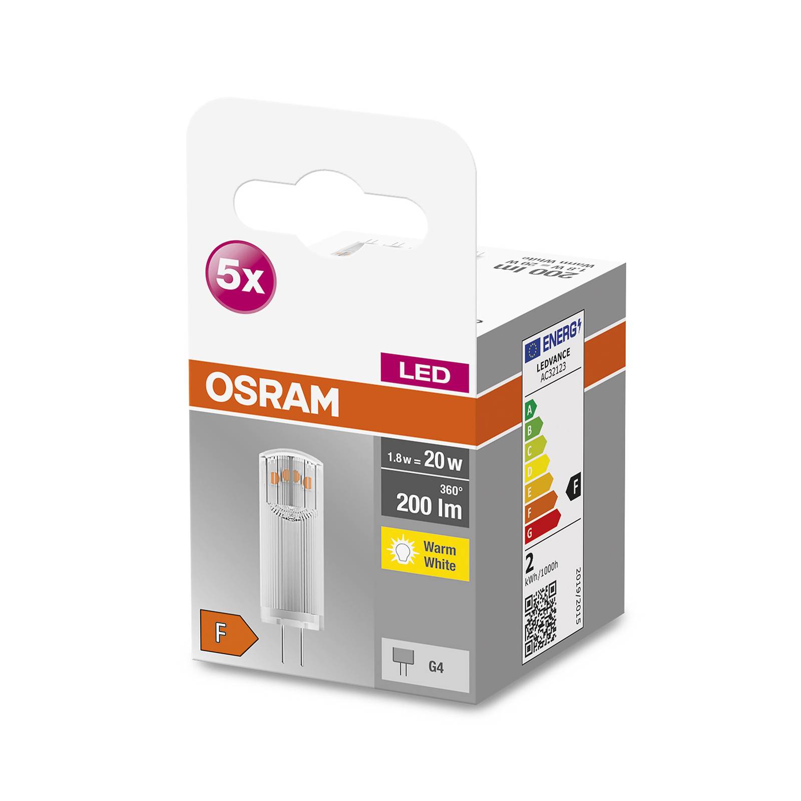 Levně OSRAM Base PIN LED kolík žárovka G4 1,8W 200lm 5ks
