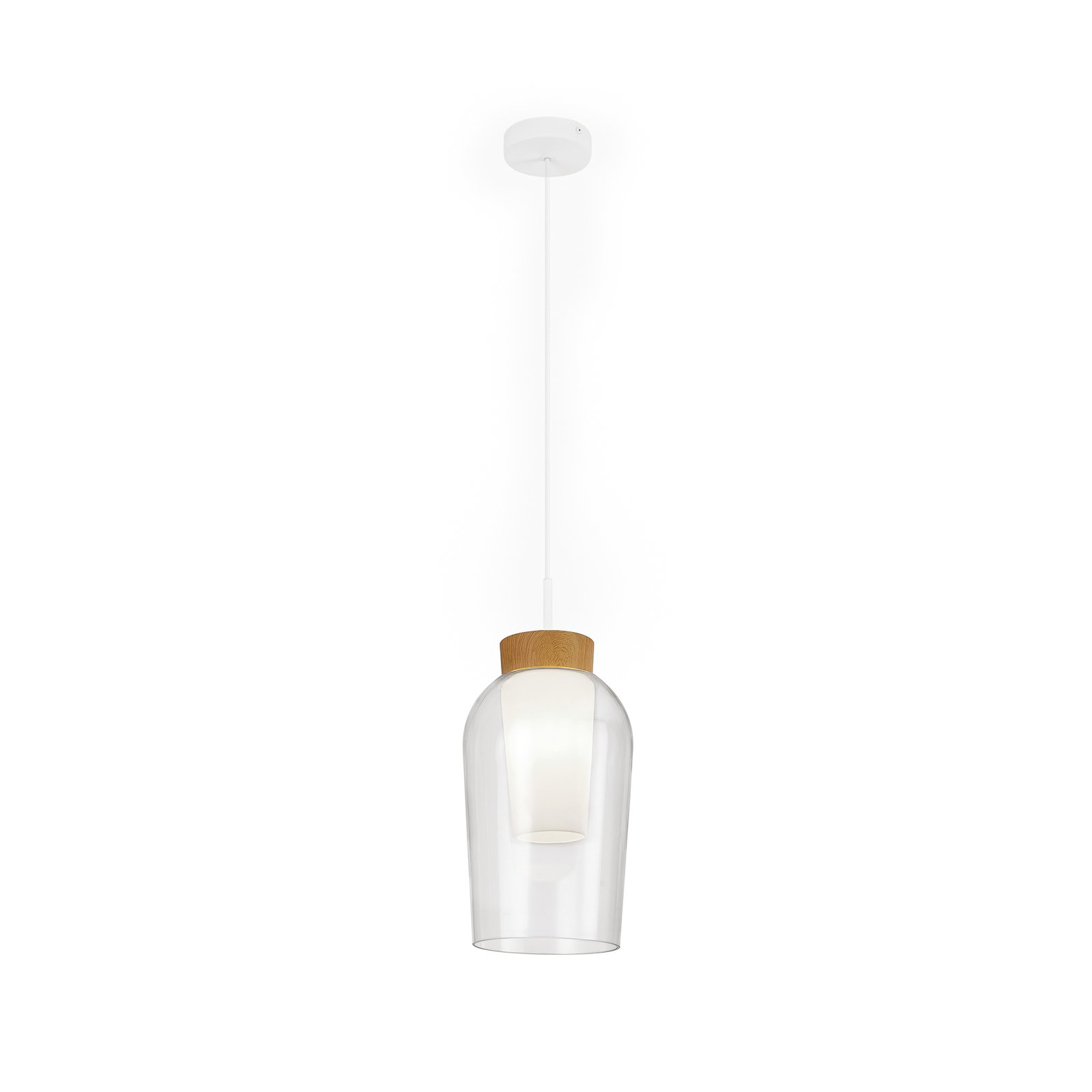 Lámpara colgante Nora, 1 luz, blanca, transparente, cristal