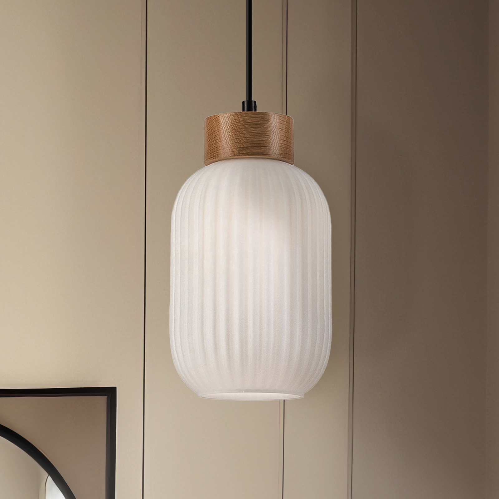 Lamkur Lampă suspendată Harmony Ø 14 cm alb/stejar sticlă/lemn - Camera de zi / sufragerie - Scandinavă - Alb stejar