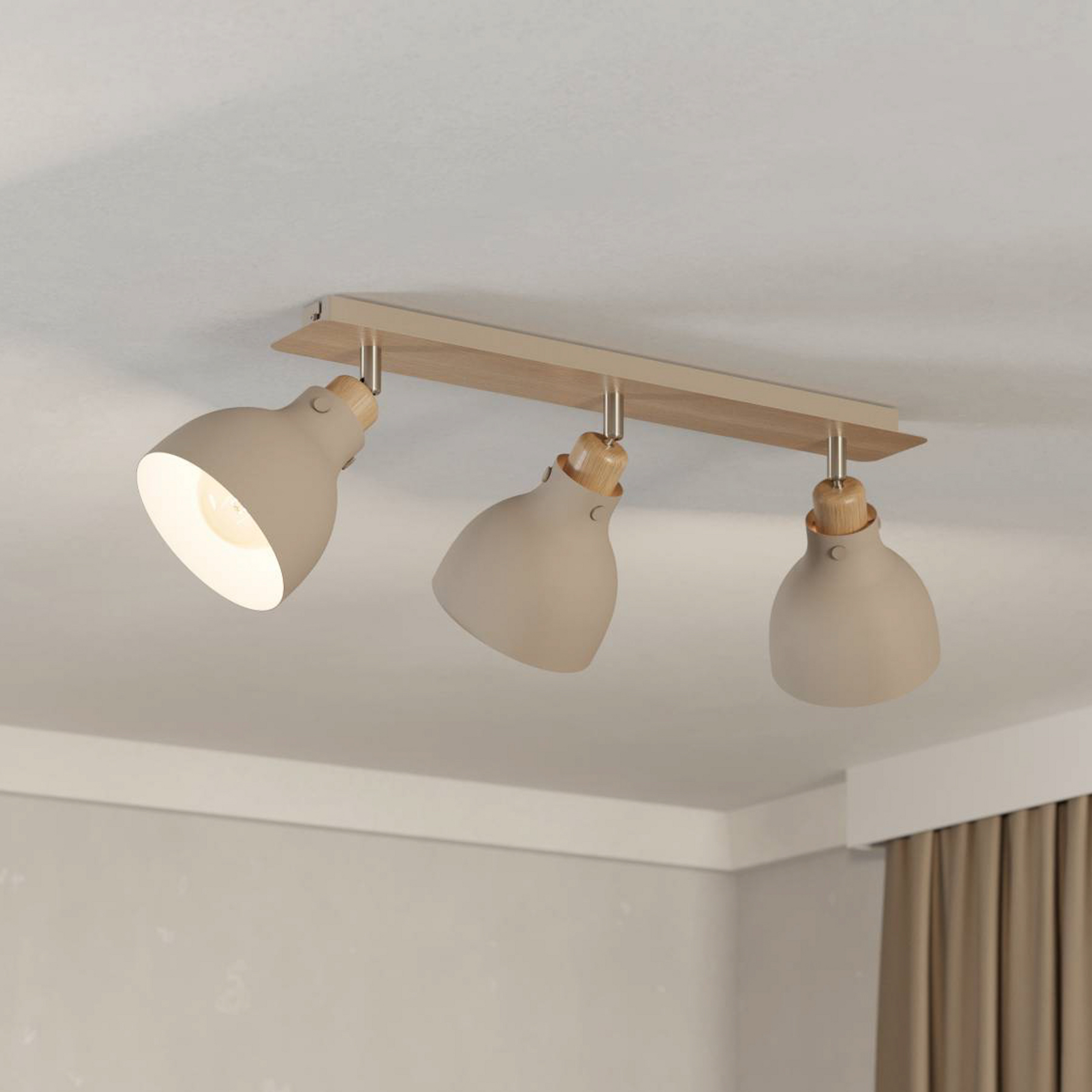 Lampa sufitowa Arrecife piaskowa/drewno, 3-pkt.