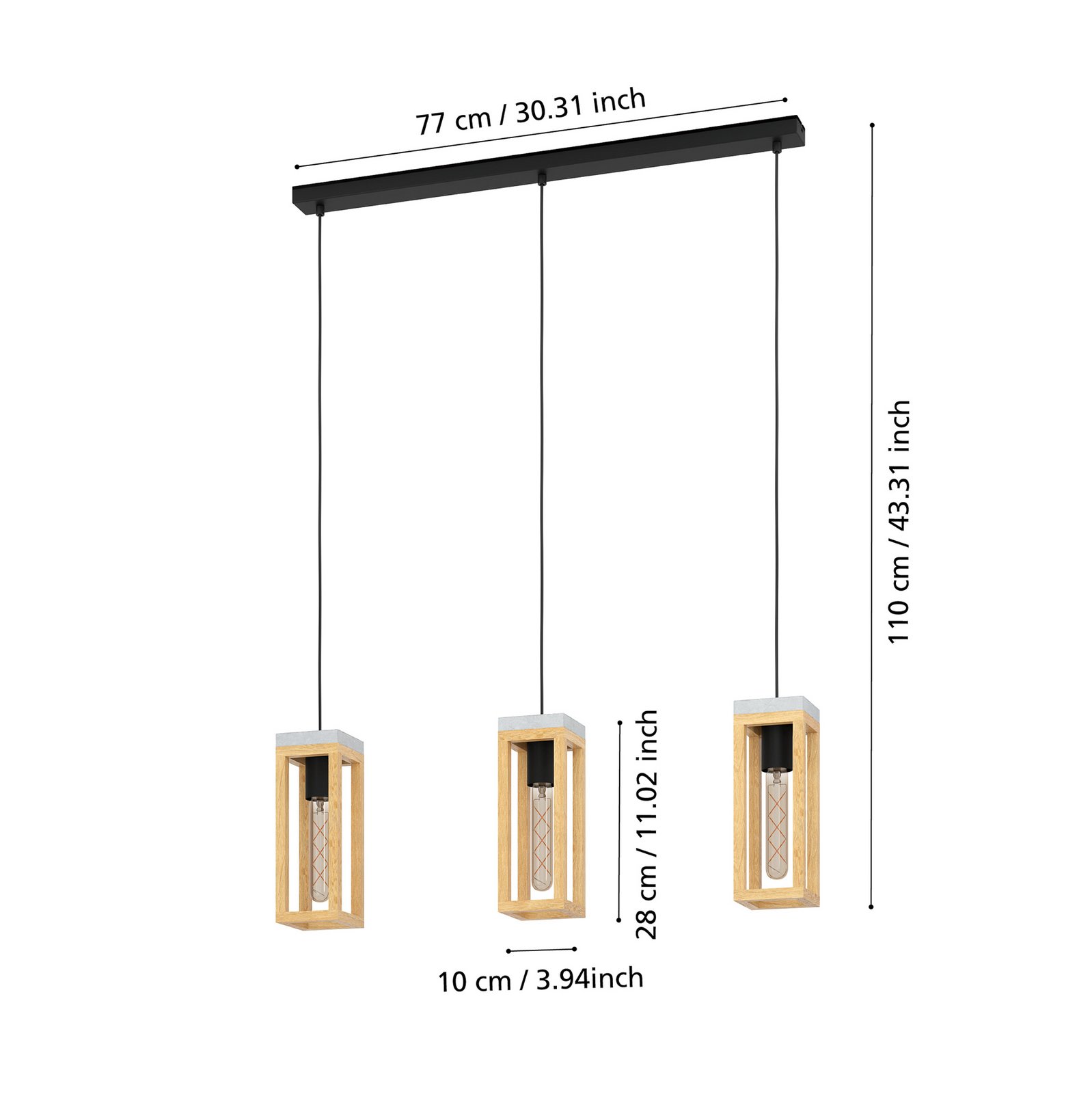 EGLO Nafferton pakabinamas šviestuvas iš medžio, trijų lempų