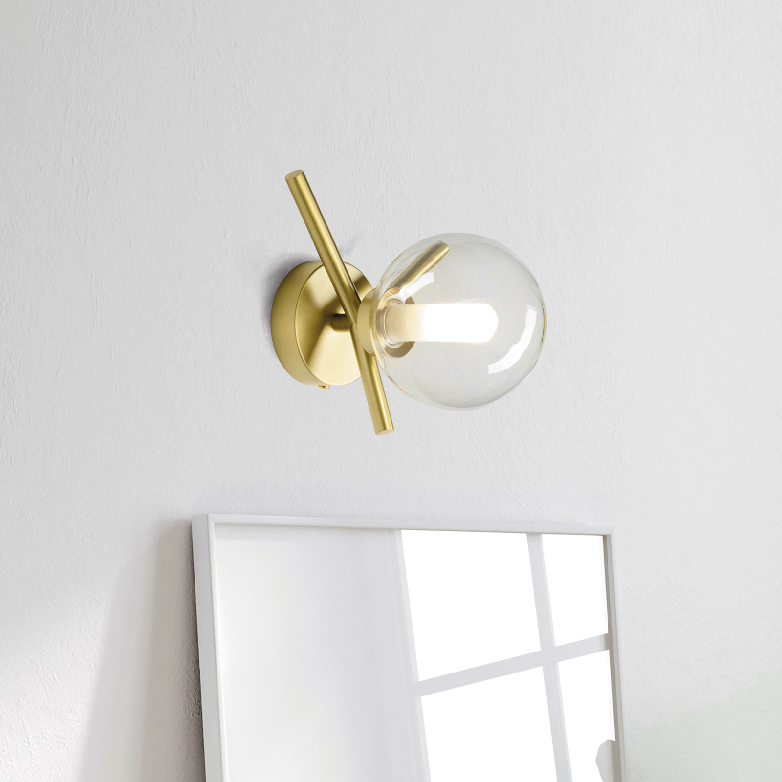 Camely wall light, brushed gold/clear, 1-bulb