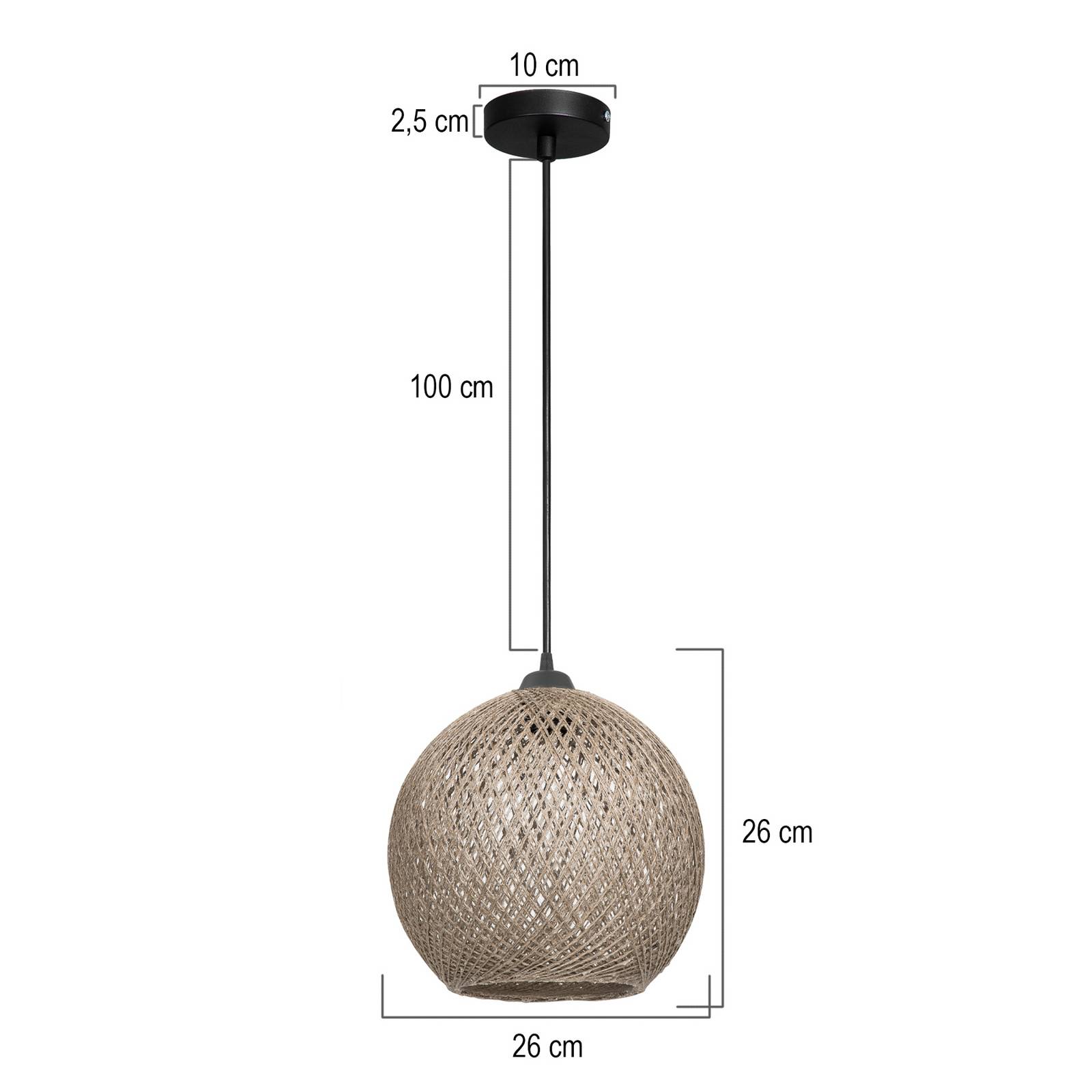 Hängeleuchte Yumak, braun, Ø 26 cm, Seil, 1-flammig günstig online kaufen