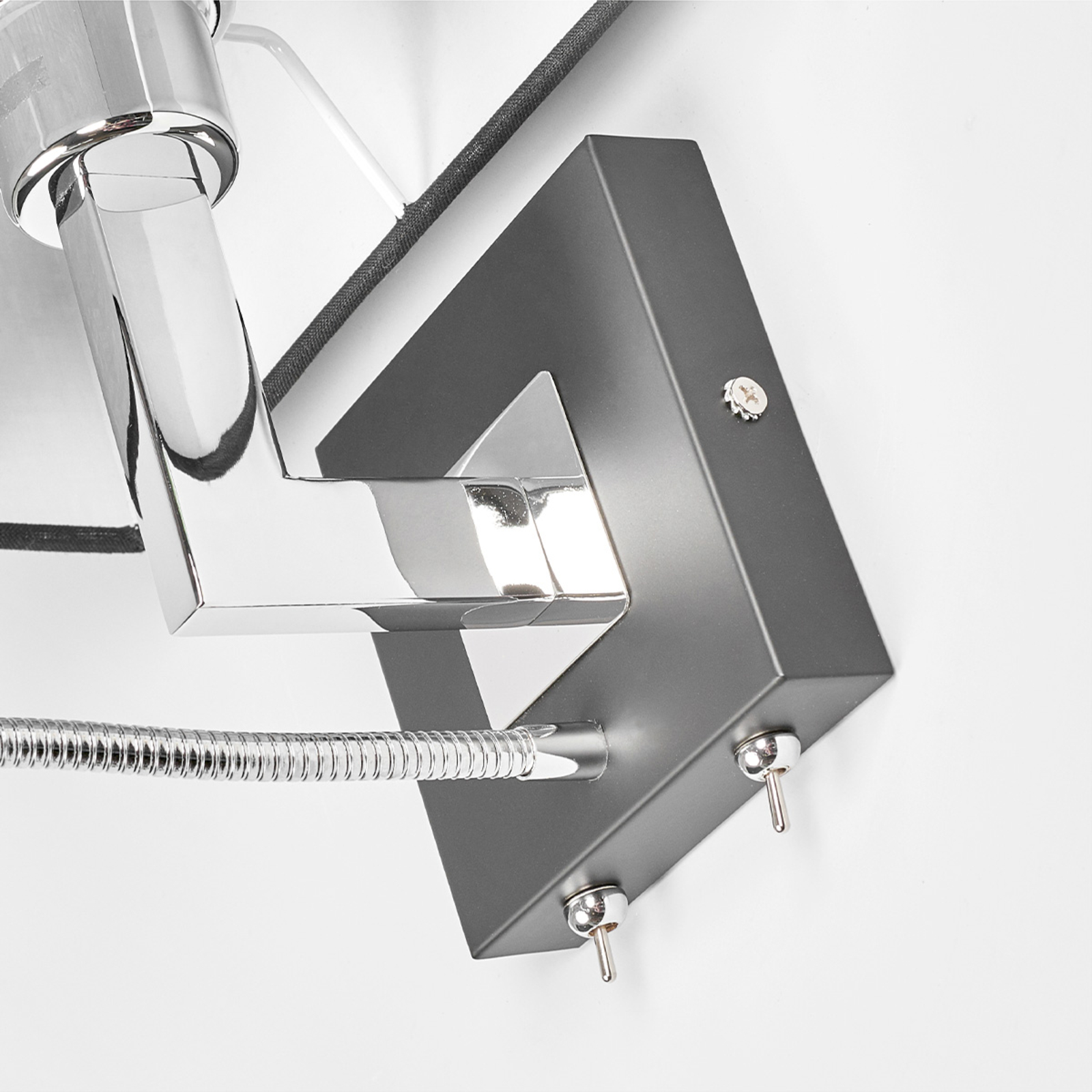 Black fabric wall lamp Rebekka, LED reading arm Lights.ie