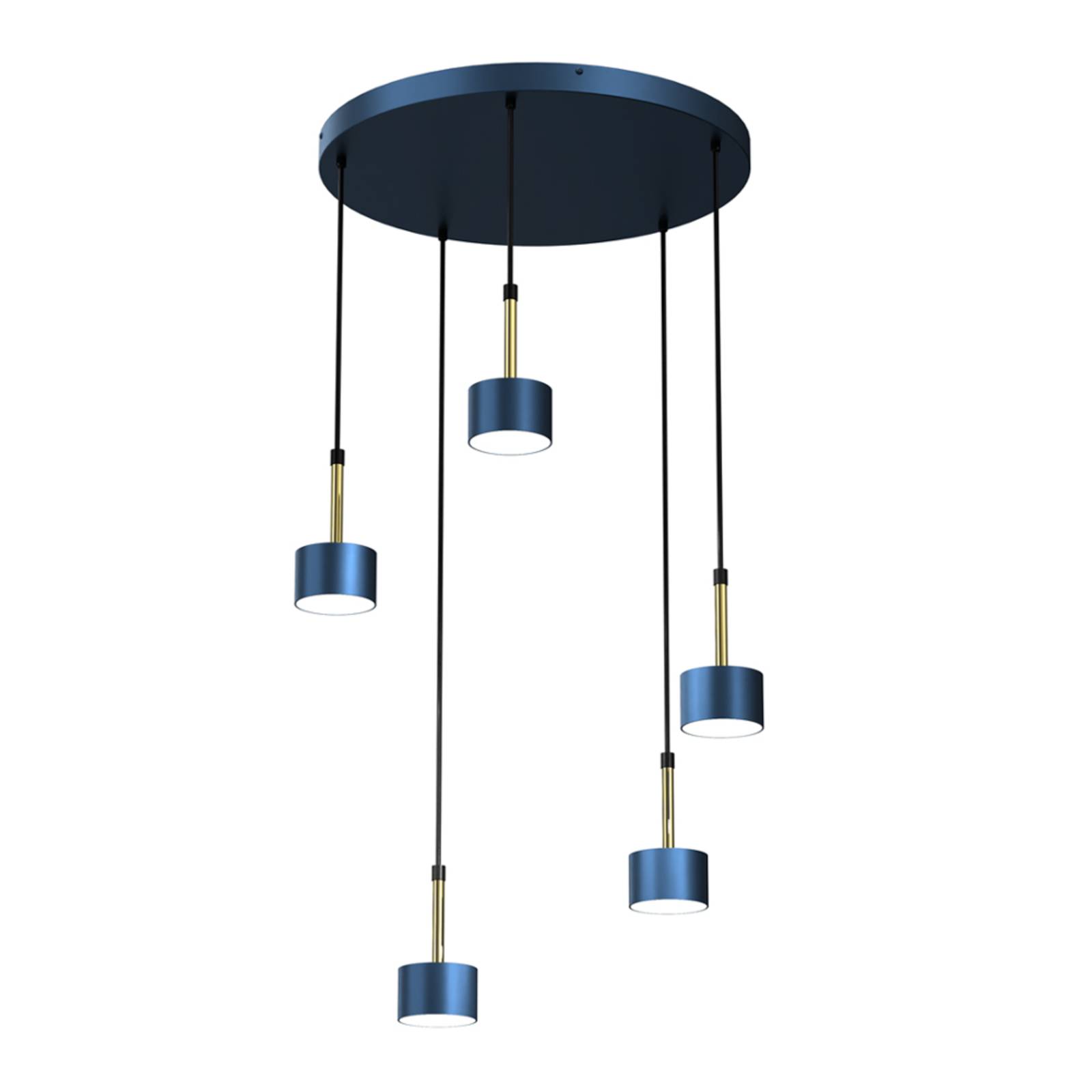 Suspension Arena ronde à cinq lampes bleu-doré